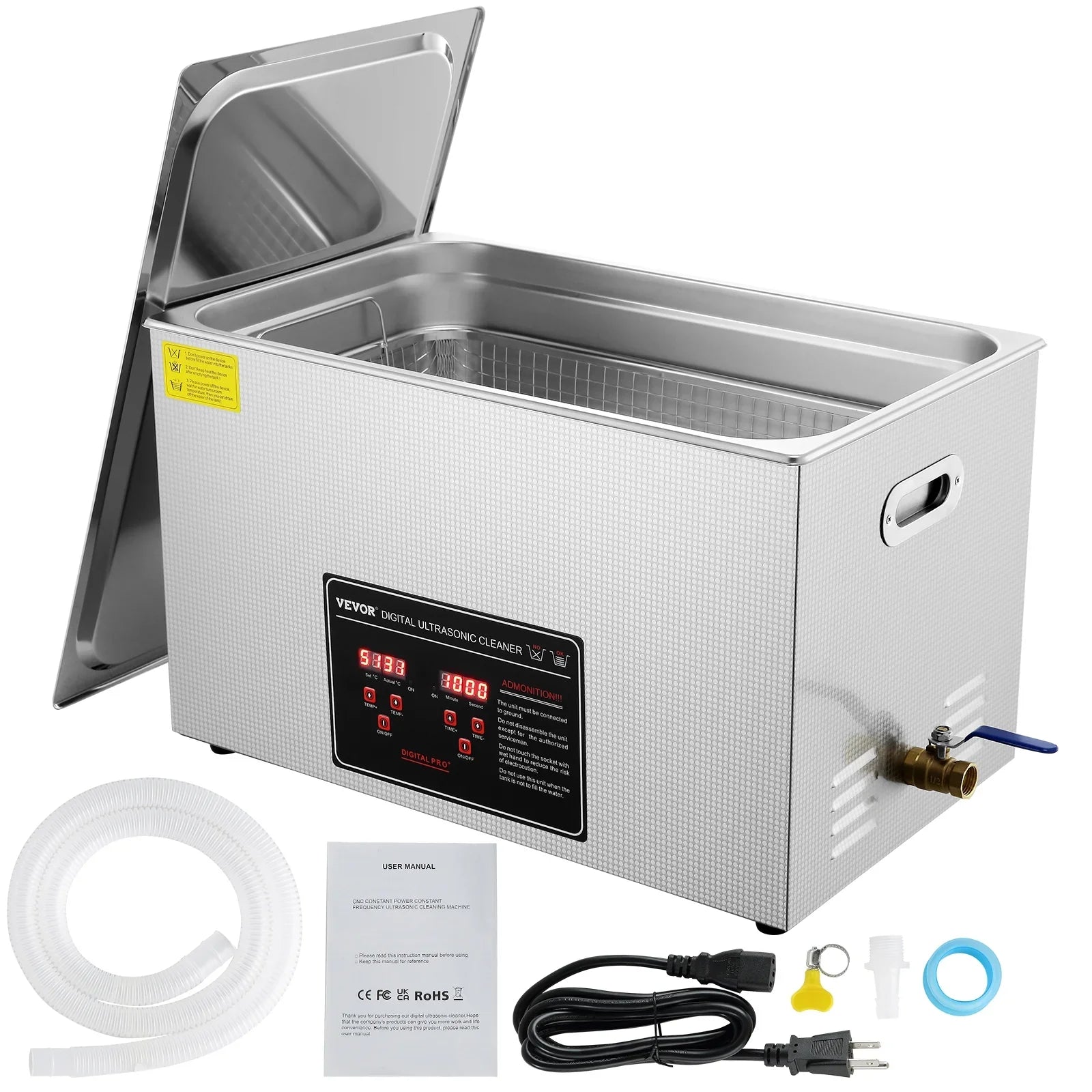 30L Ultrasonic Cleaner 304 Professional Industrial Grade Jewelry Cleaner with 752W Timer Heating Digital Sonic Large Cleaner for Watch Ring Coin Glass Instruments   RoHS Certified