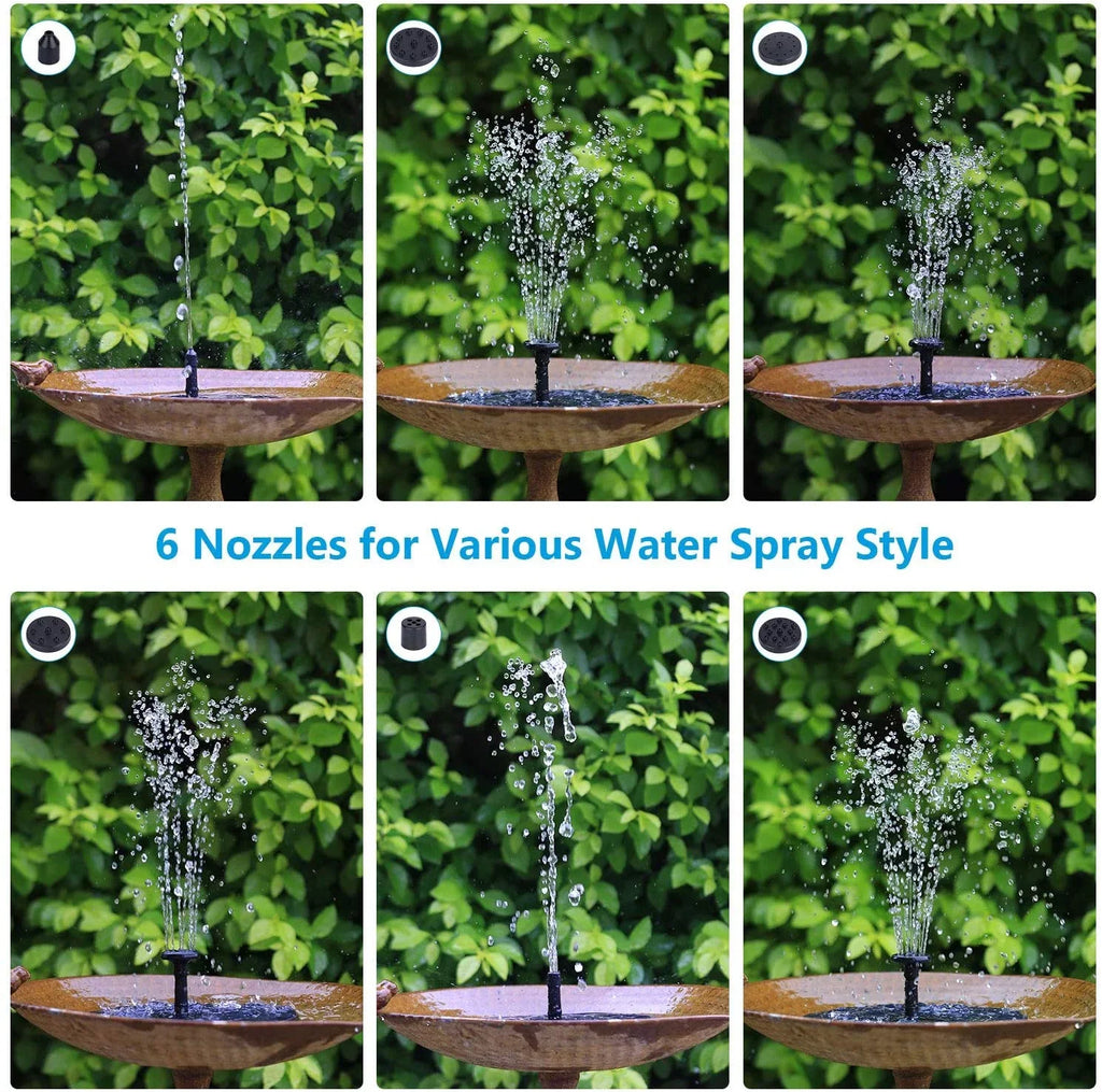 2.5W Solar Fountain Pump, 1200mAh Circle Solar Water Pump Floating Fountain Built-in Battery, with 6 Nozzles, for Bird Bath, Fish Tank, Pond or Garden Decoration pond heaters for outdoor ponds