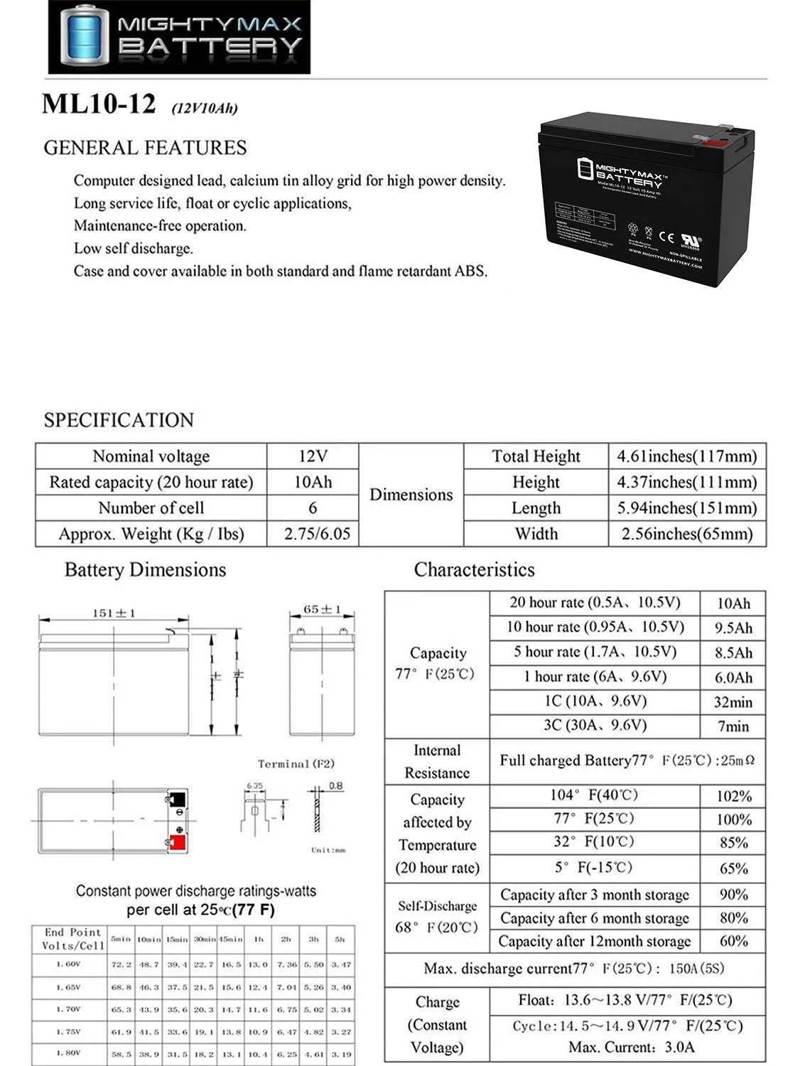 12V 10AH Battery for  Model #