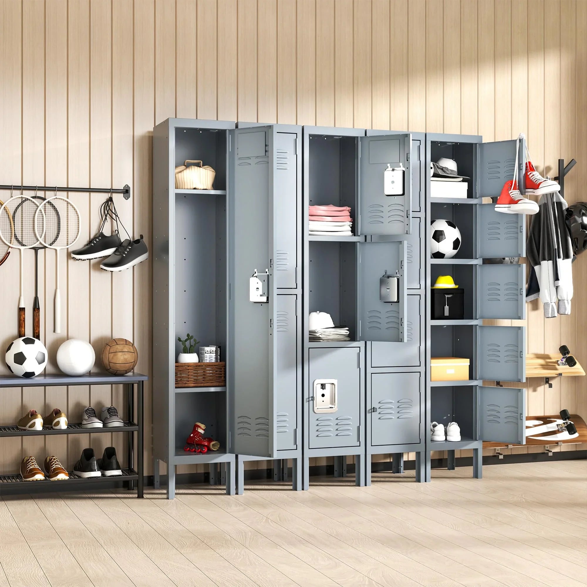 66" Metal Storage Cabinet Locker for School, Gym, Home Office, Steel Locker Cabinet With 5 Doors for Employees, Students