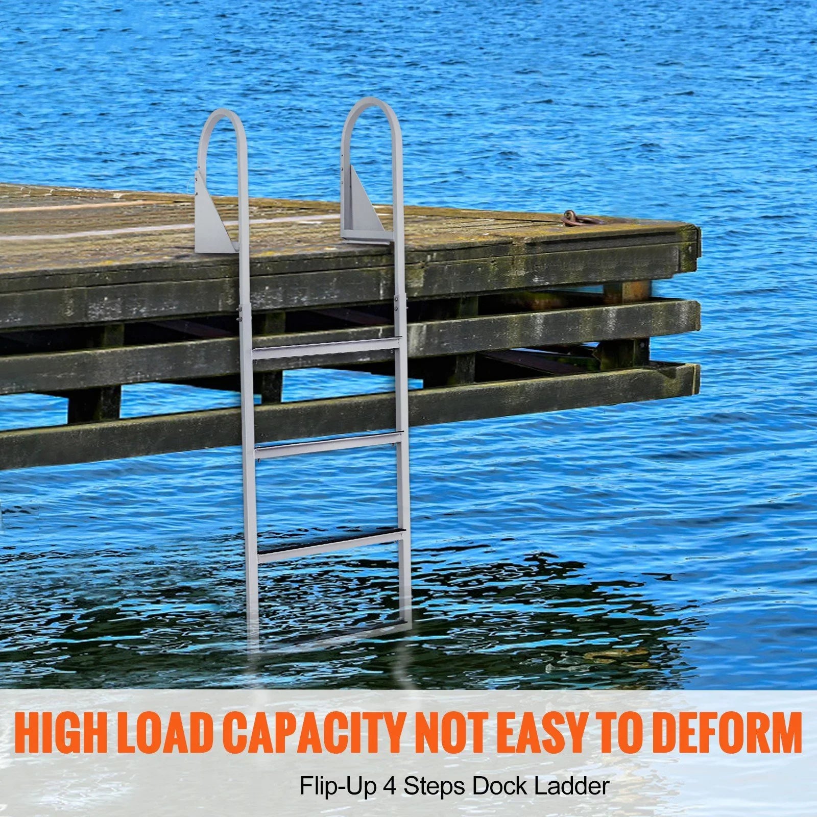 Dock Ladder, Flip-Up 4-Step Aluminum Alloy Pontoon Boat Ladder for Ship, Lake, Pool