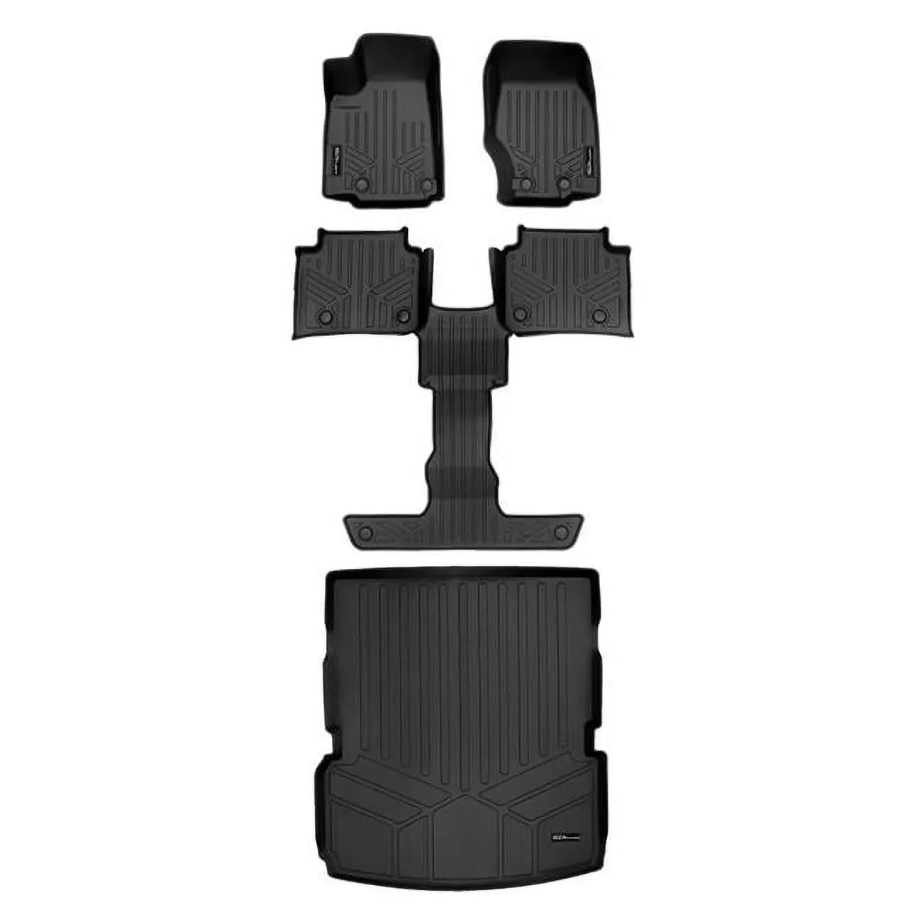 '-- All Weather Custom Fit Black 3 Row & Cargo Liner Behind the 2nd Row Floor Mat Liner Set for 2021-2023 Jeep Grand Cherokee , Black