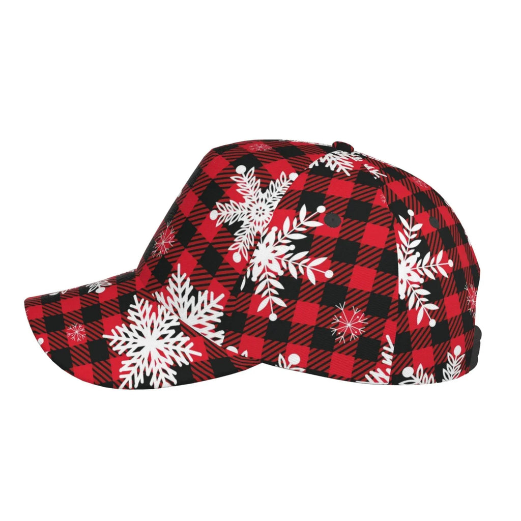 Balery Baseball Cap Adjustable Size for Running Workouts and Outdoor Activities All Seasons Dad Hat(Snowflakes On  Buffalo Plaid)