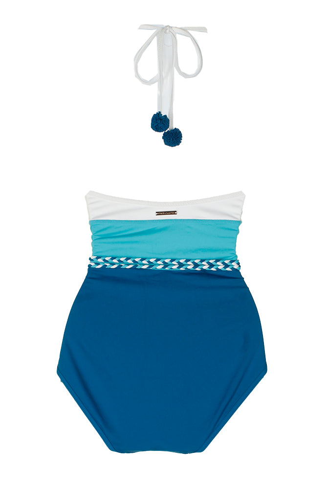 Vince Camuto White Blue Colorblocked Halter One-Piece Swimsuit 10