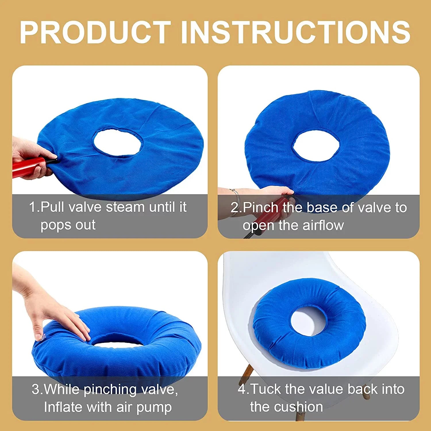 Zonon 2 Pieces Inflatable Donut Cushion Inflatable Ring Cushion Seat 15 Inch Round Inflatable Cushion Portable Donut Cushion Pillow for Home Office Chair Wheelchair Car, 2 Colors (Blue, Red)