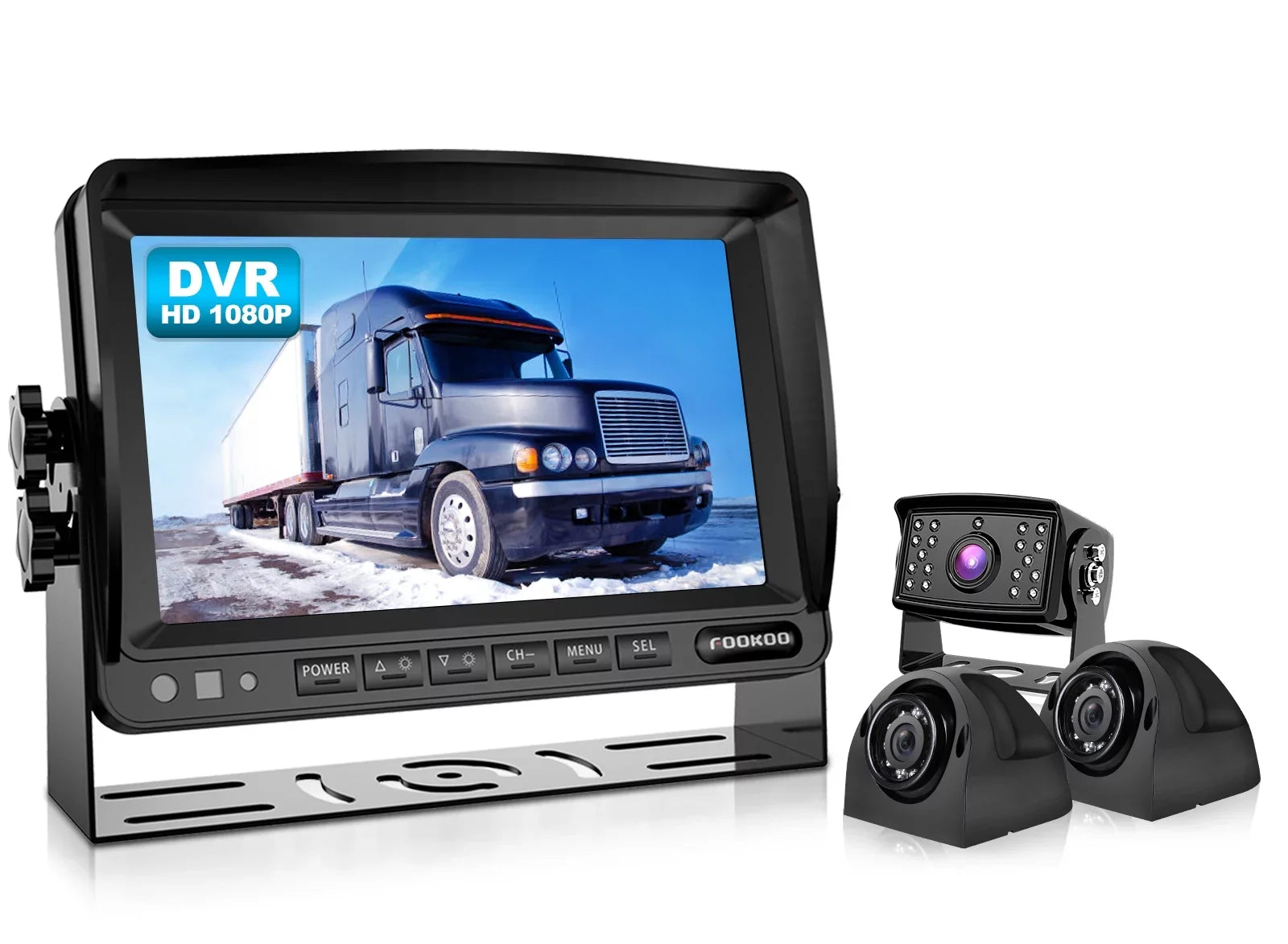 Fookoo Ⅱ 7" 1080P Wired  Backup Camera Systems, 7-inch  Dual Split Screen Monitor / Recording  Waterproof Front/Rear View Cameras Parking Lines for Truck/Trailer/ ()