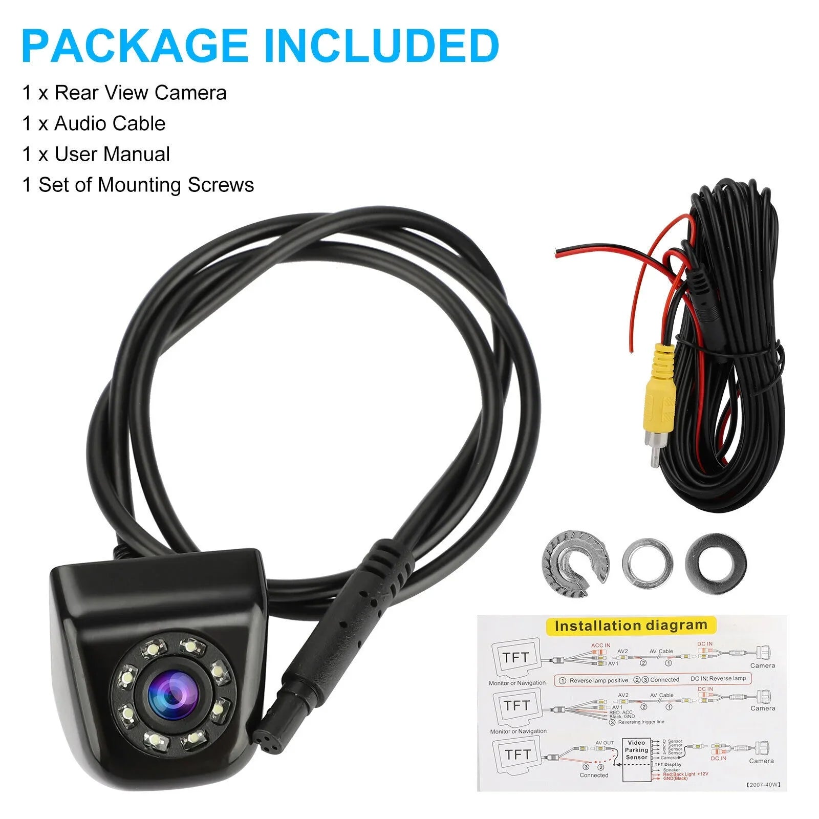 170°  8LED Car Rear View Backup Parking Reverse Camera Night Vision Waterproof