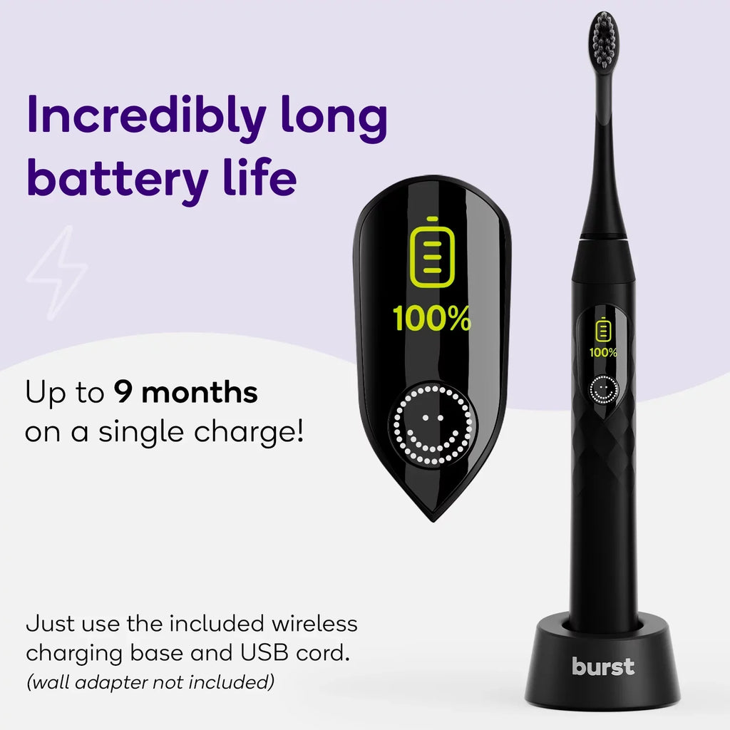 Burst Pro Sonic Toothbrush, Rechargeable Electric Toothbrush, Pressure Sensor, Black