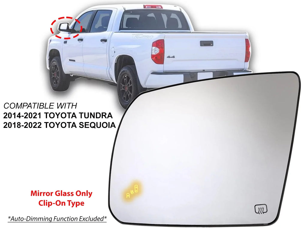 Replacement for Exterior Rear View Mirror Glass Power Heated with Blind Spot Detection 2014-2021 Tundra 2018-2022 Sequoia Driver Left Side 879060C010