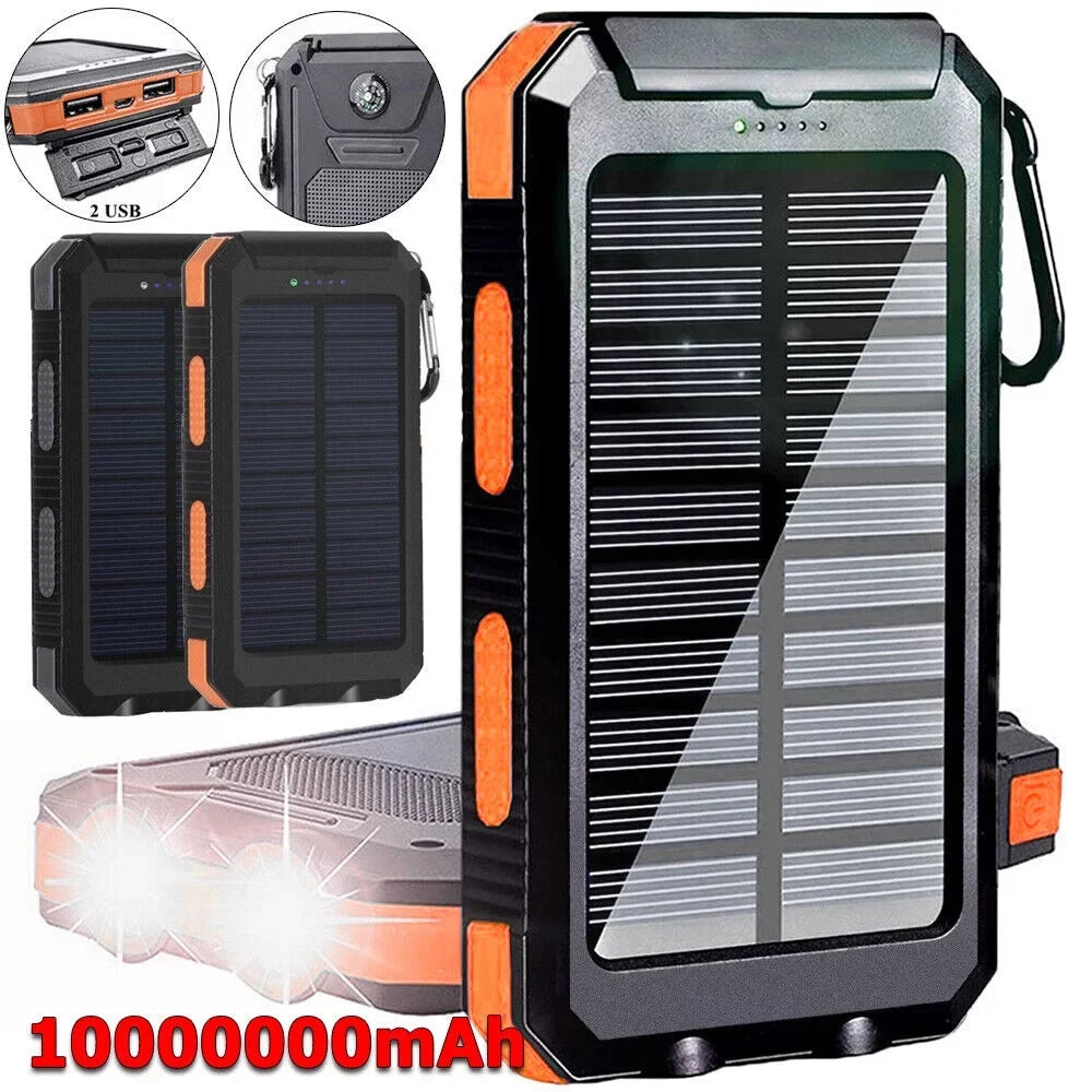 Super 10000000mAh  Portable Charger Solar Power Bank for Cell Phone, Black.
