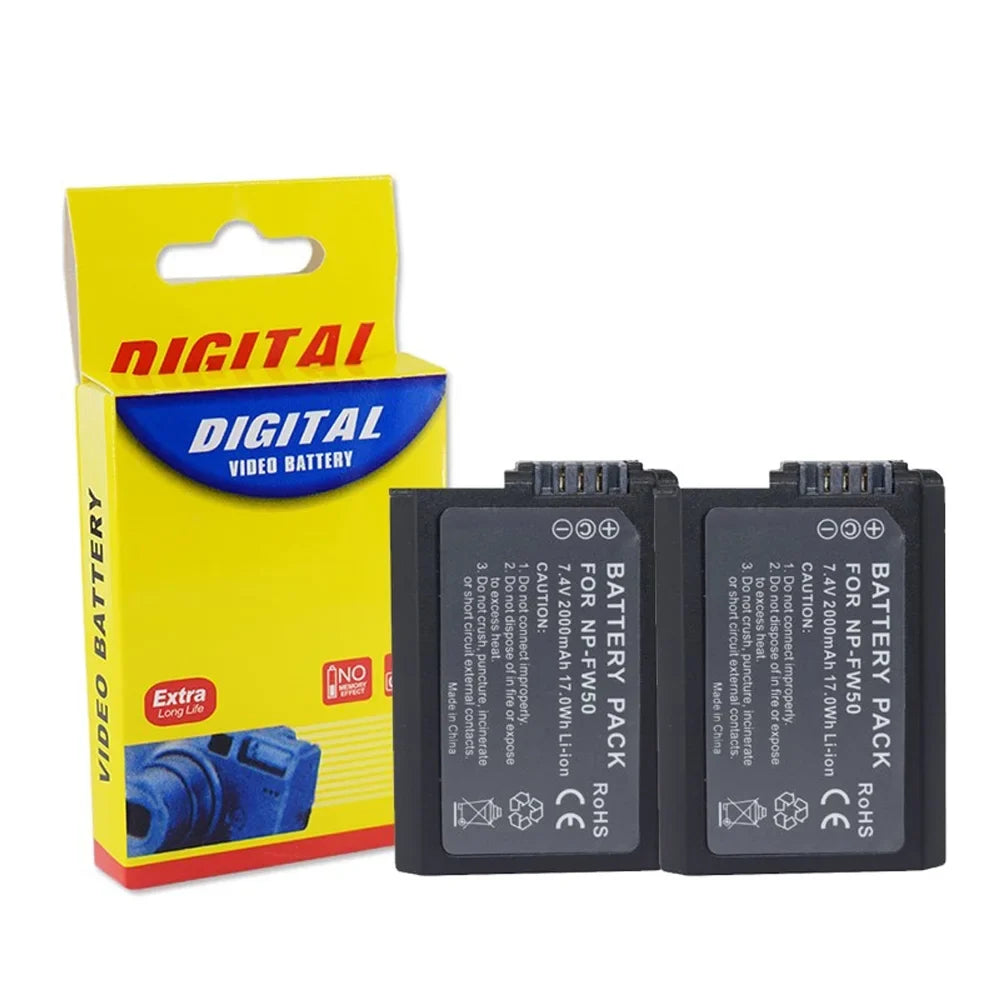 Digital Camera Battery 2 Pack - 2250mAh Camera Battery For Sony Alpha a6500 a6300 a7 7R a7R a7R  a7II -3 -5
