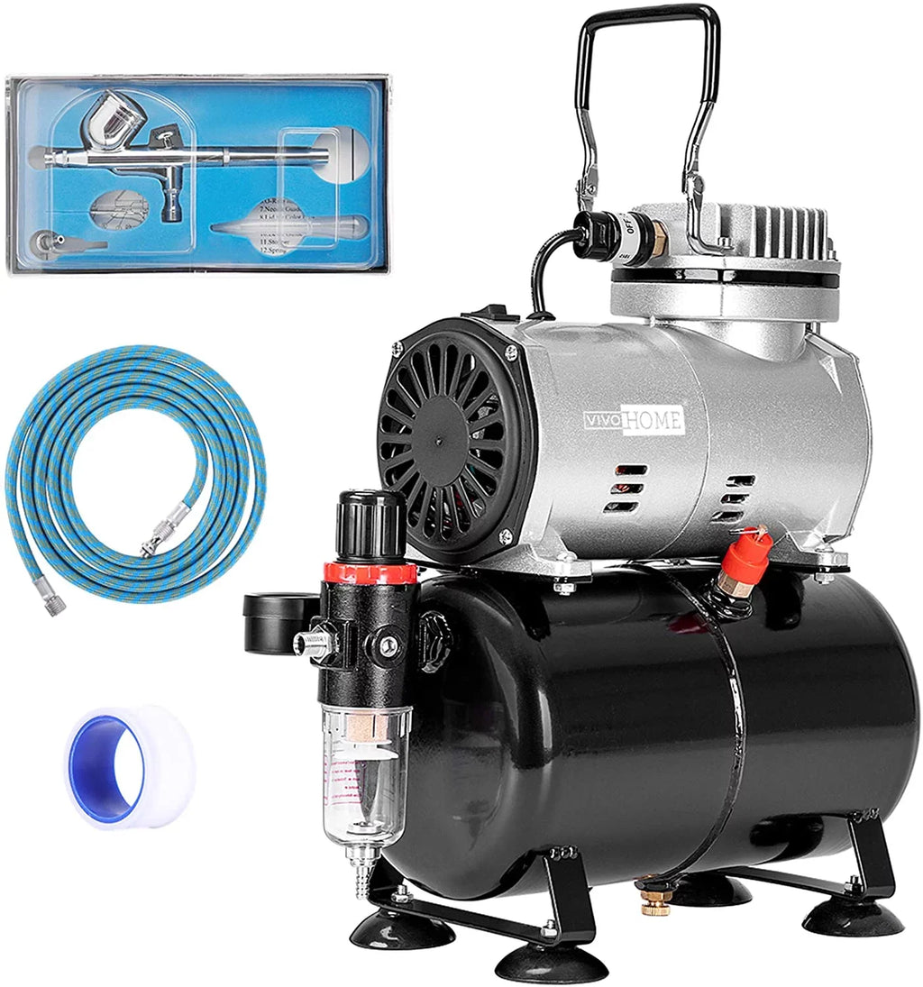 110-120V Professional Airbrushing Paint System with 1/5  Air Compressor and 1 Airbrush Kit for Tattoo Makeup Shoes Cake Decoration