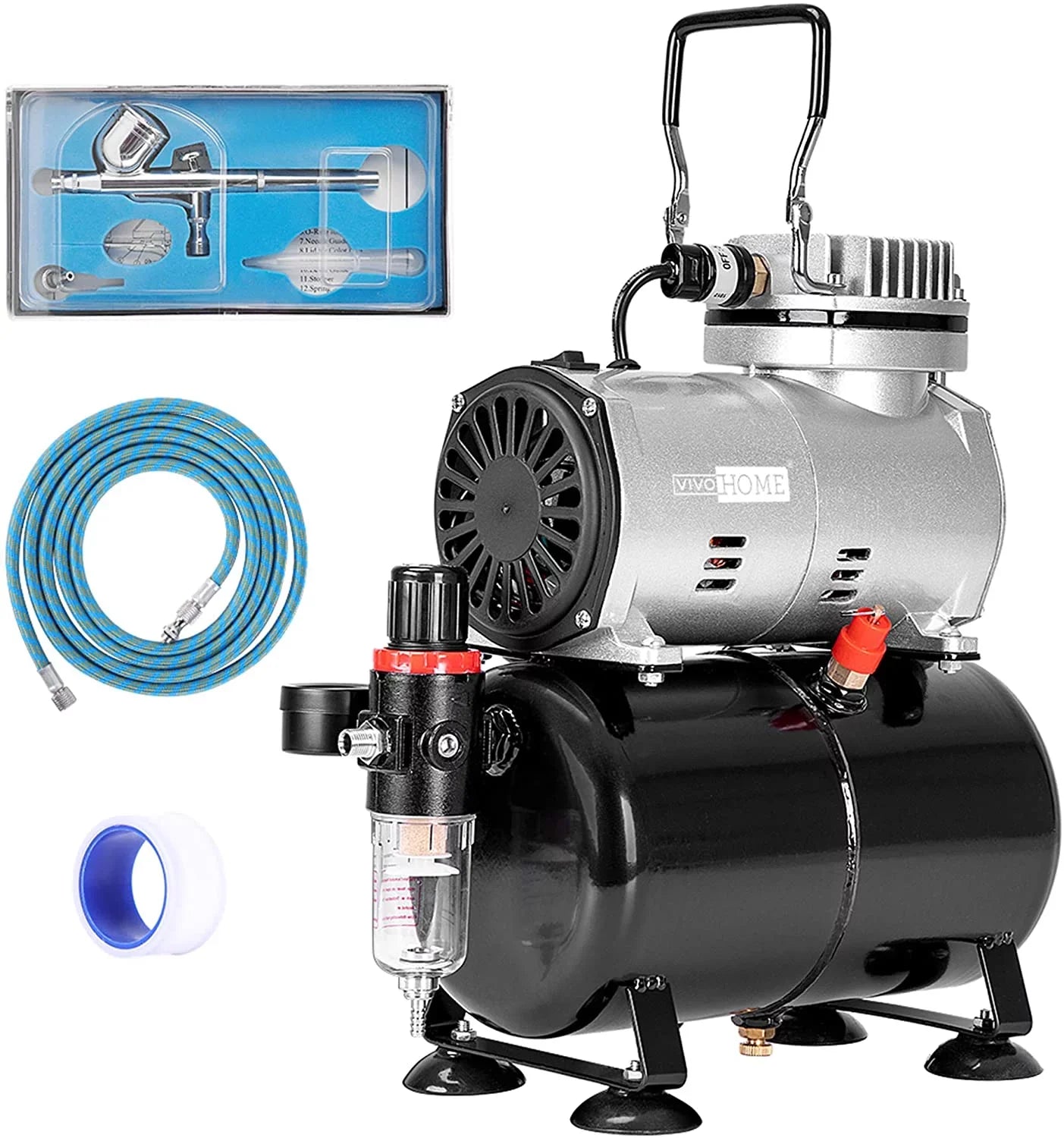110-120V Professional Airbrushing Paint System with 1/5  Air Compressor and 1 Airbrush Kit for Tattoo Makeup Shoes Cake Decoration