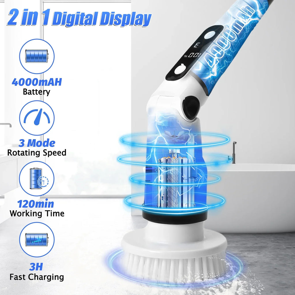 Electric Spin Scrubber,  Cordless Cleaning Brush with 8 Brush Heads,Shower Scrubber with Long Handle Household Cleaning Brushes for Bathroom Tub Tile Kitchen Floor Car