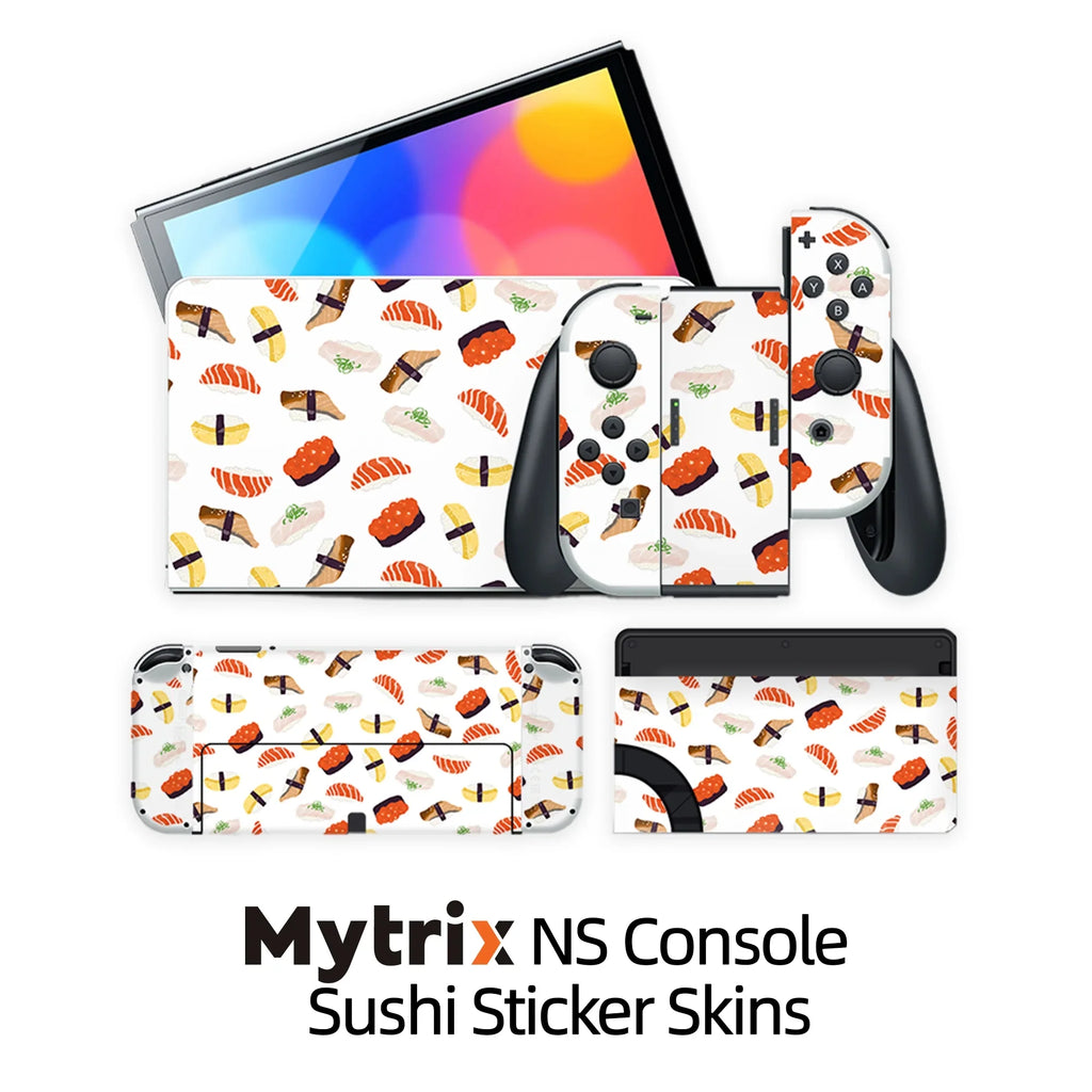 2021 New Nintendo Switch  Model White with Mytrix Full Body Skin Sticker for   Console, Dock and Joycons - Sushi Set