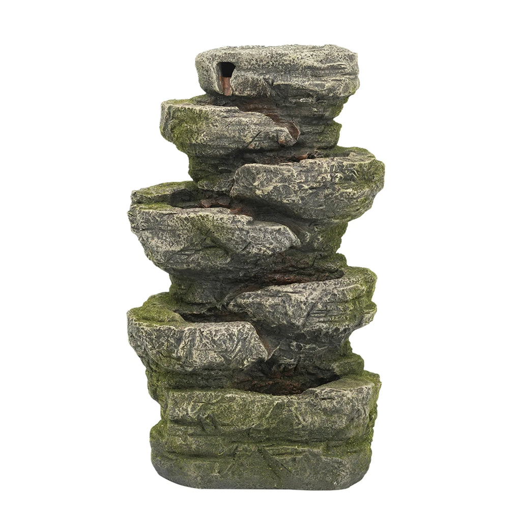 Home Furnishings Cascading Stone Tabletop Outdoor Fountain with Light - 13.75" - Brown