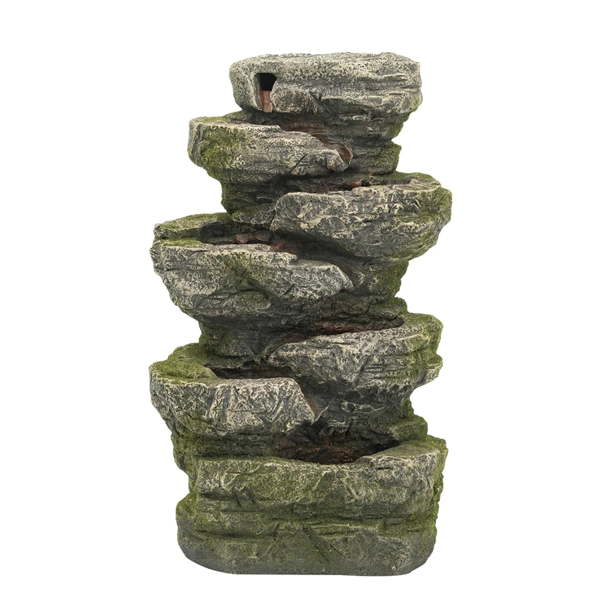 Home Furnishings Cascading Stone Tabletop Outdoor Fountain with Light - 13.75" - Brown