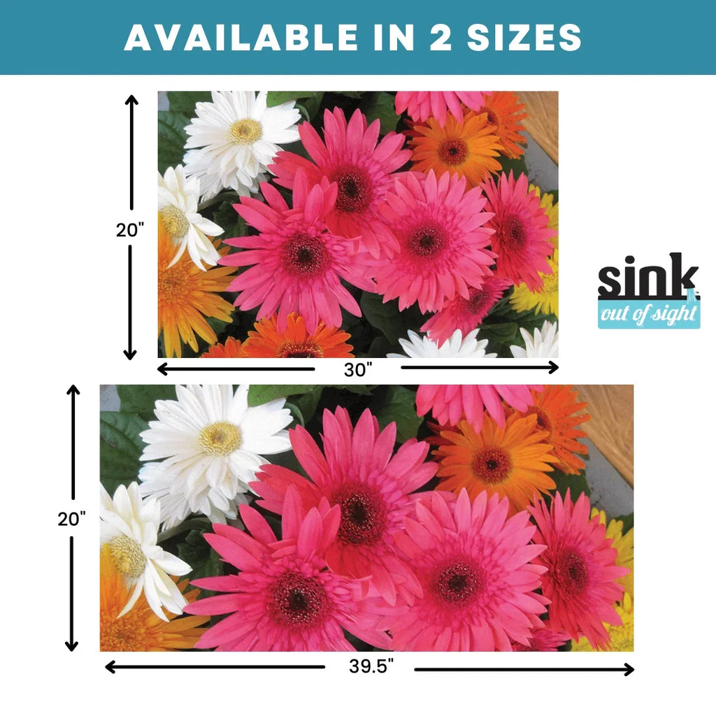 Sink Out of Sight- Home Décor Kitchen Sink Cover, Hot/Cold Liquids and Debris Pass Through Cover, 2 Adjustable Sizes. Design: Cheerful Daisies Size: Double Sink 39.5" x 20" -