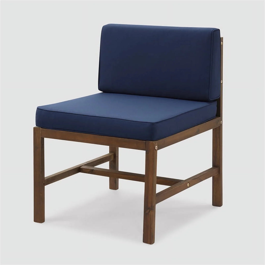 Walker Edison Modular Acacia Solid Wood Patio Side Chair - Dark Brown/Navy Blue