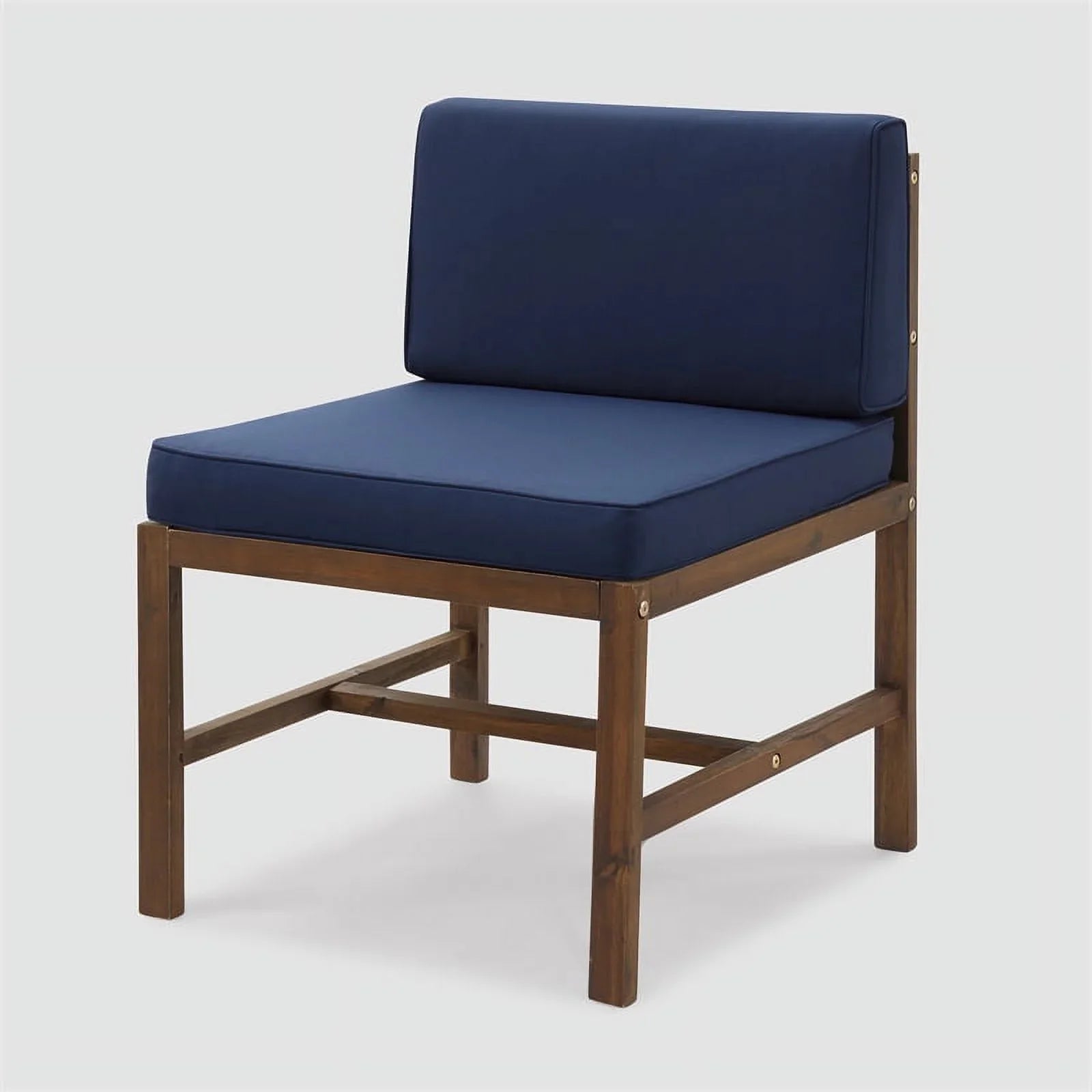 Walker Edison Modular Acacia Solid Wood Patio Side Chair - Dark Brown/Navy Blue