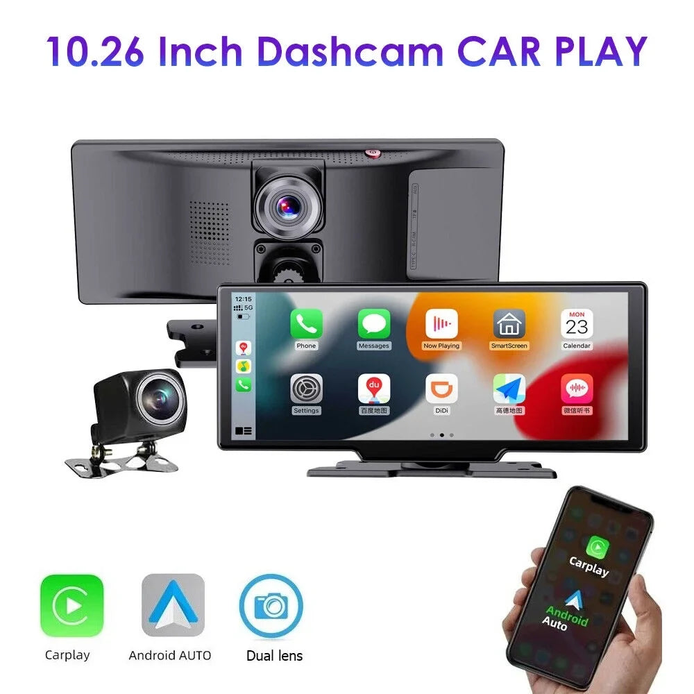 kydely   2K Wireless 10.26'' Touch Screen Dual Channel Wifi Car  Dash Camera Android Auto ".