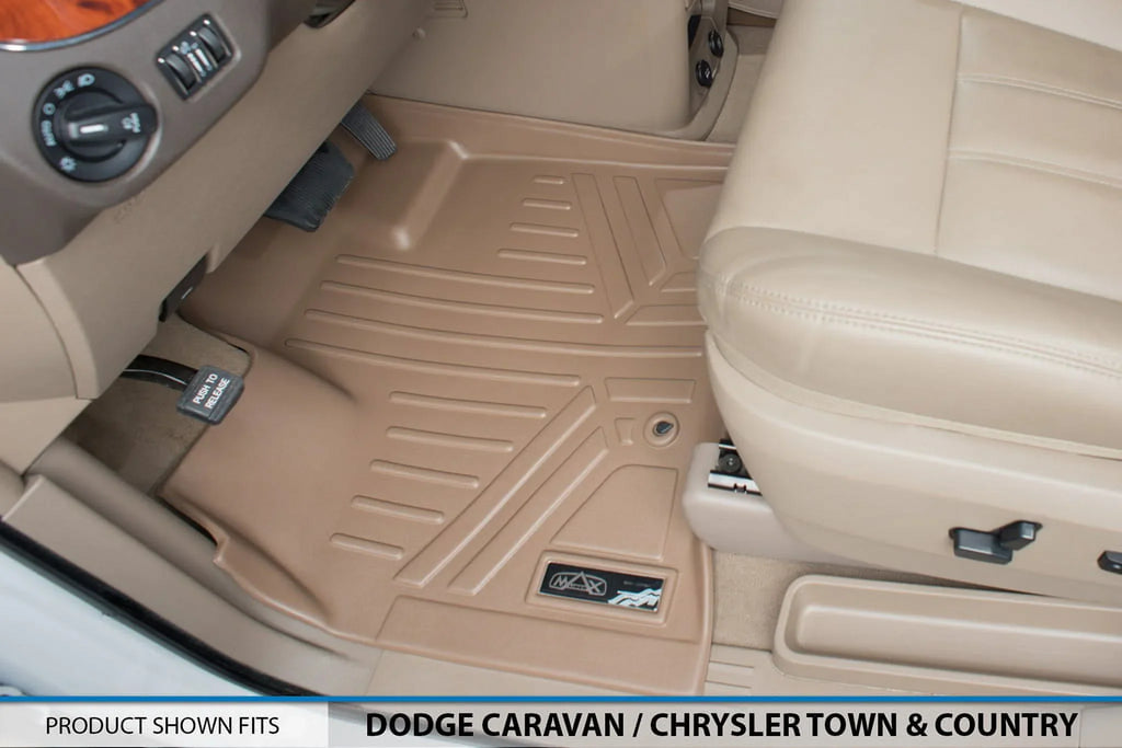 Smartliner 1st/2nd Rows Floor Liner Mats Tan for 2008-2020 Dodge Grand Caravan