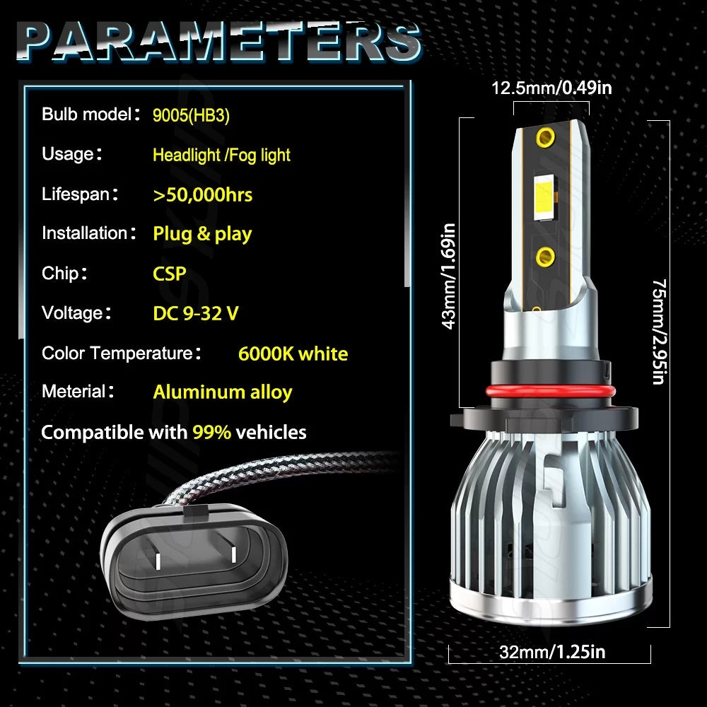 9005   Headlight Bulbs 9005/ High Beam   Low Beam Fog Light Combo 6Pcs