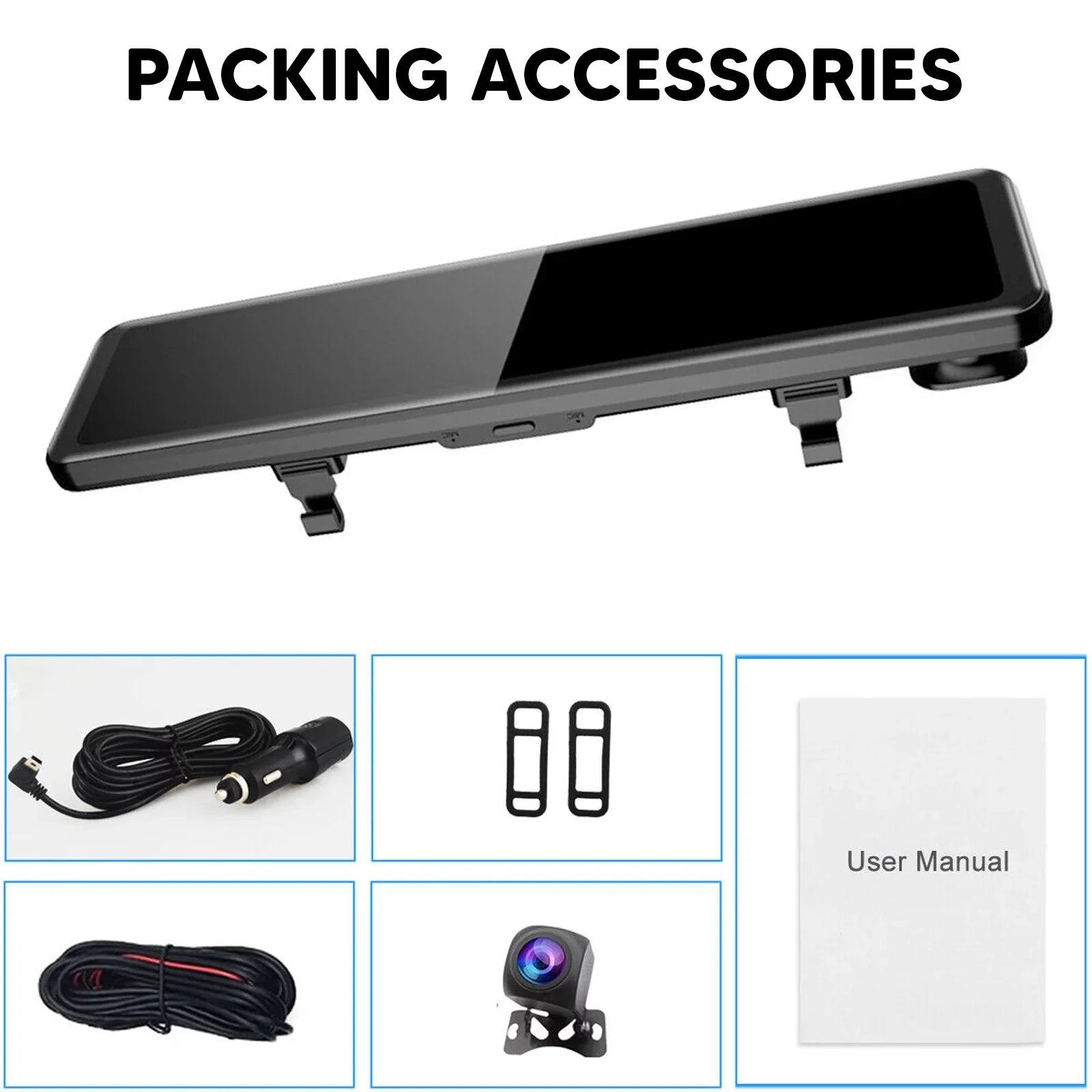 4K 12" Car Dash Cam Touch Screen with Rear View Mirror Camera Waterproof  Video Recorder Night Vision Motion Detection -Sensor