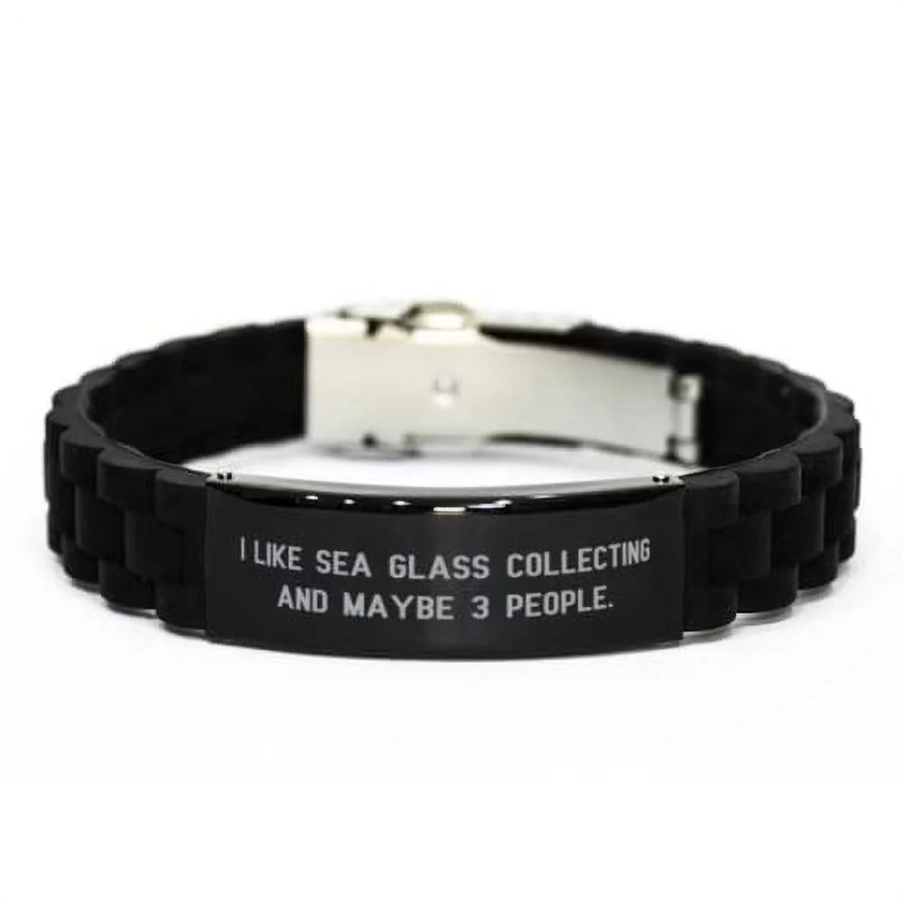 Like Sea. Black Glidelock Clasp Bracelet, Sea Glass Collecting Present From Friends, Sarcasm Engraved Bracelet For Friends, , Beach glass, Sea glass jewelry, Sea glass art, Beach glass decor, Sea
