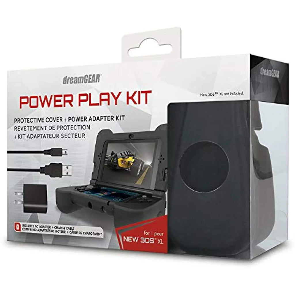 Dreamgear Power Play Kit Accessories: Compatible With Nintendo New 3Ds Xl, 3-In-1 Bundle, Soft Comfort Grip Case, Charging Cable, Ac Adapter, Black
