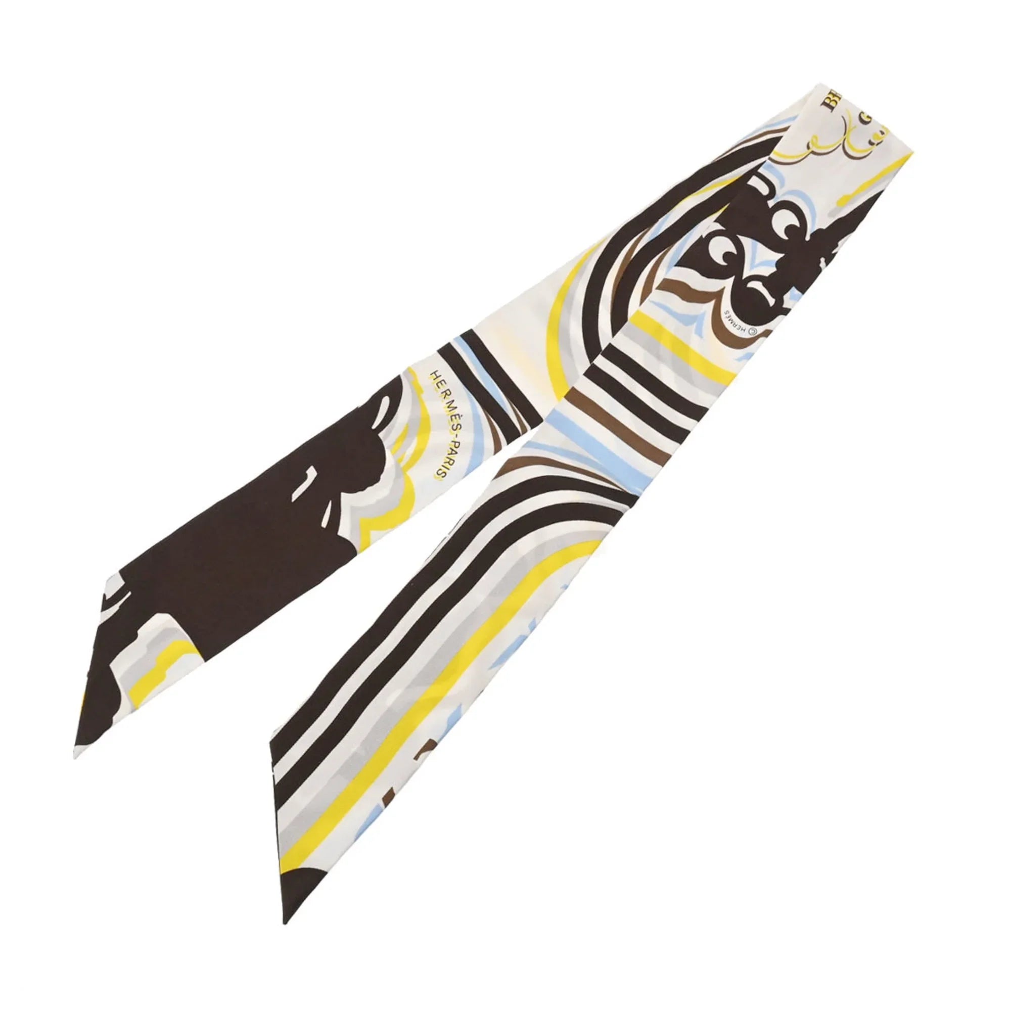 Pre-Owned  Twilly    White/Brown - Women's 100% Silk Scarf Muffler (Good)