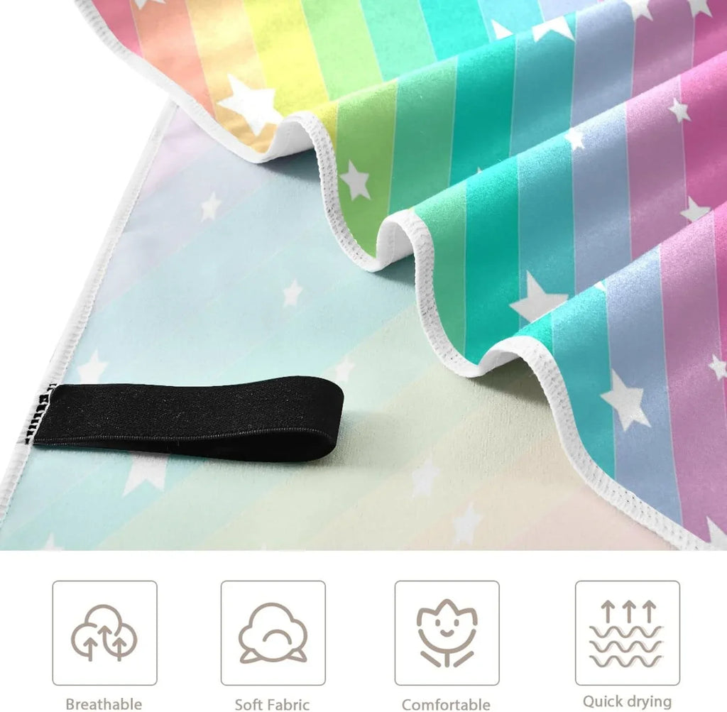 Bestwell Rainbow Star Beach Towel Oversized Towel Blanket, Thin Lightweight Microfiber Sand Free Quick Dry Towel, 30”” Multipurpose Pool Bath Yoga Swim Shower Towel