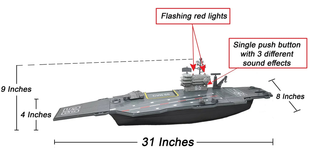 31 Inch Toy Aircraft Carrier with Sound Effects Military Vehicles and 6 Drones