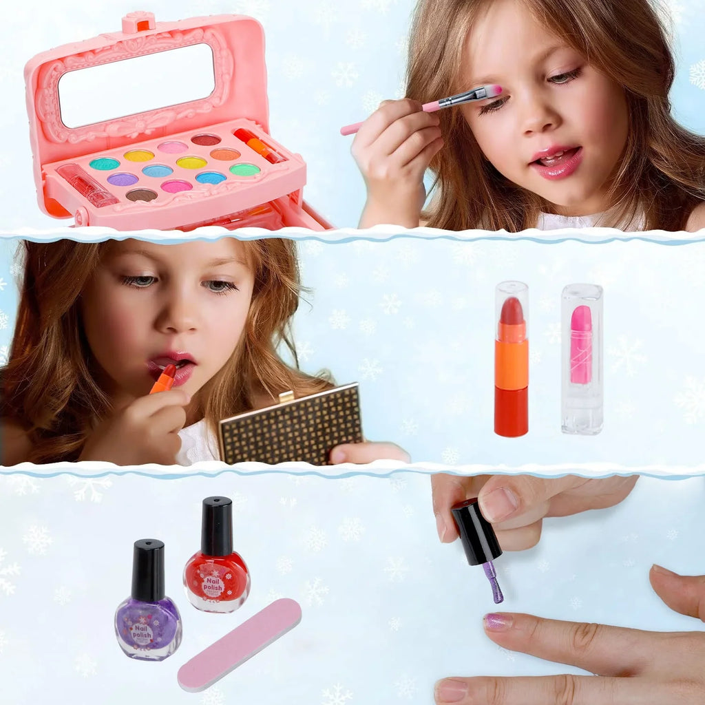Kids Makeup Kit for Girl 42 Pcs Washable Real Cosmetic, Safe & Non-Toxic Little Girl Makeup Set, Frozen Makeup Set for 3-12 Year Old Kids Toddler Girl Toys Christmas & Birthday Gift (Pink)