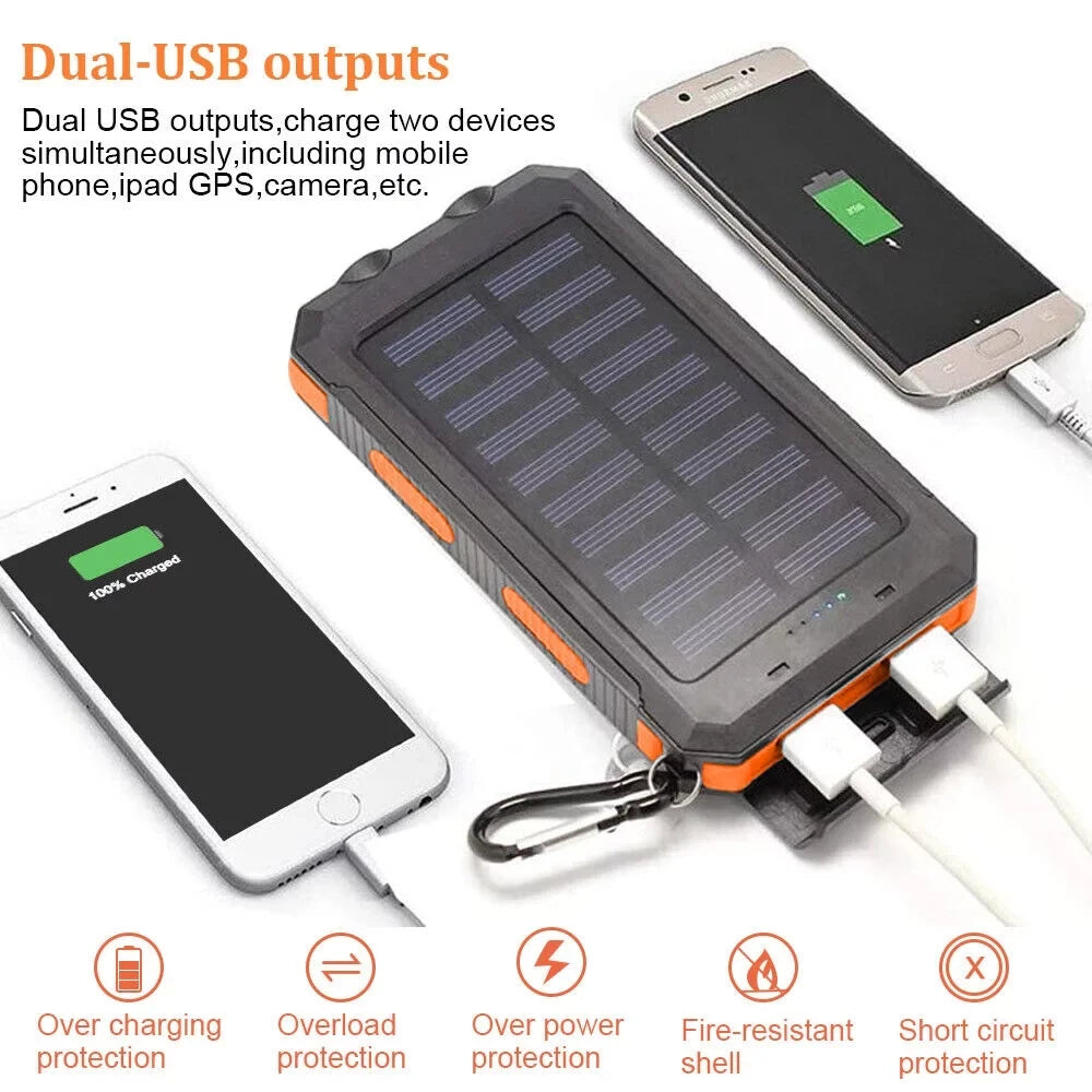 Super 10000000mAh  Portable Charger Solar Power Bank for Cell Phone, Black.