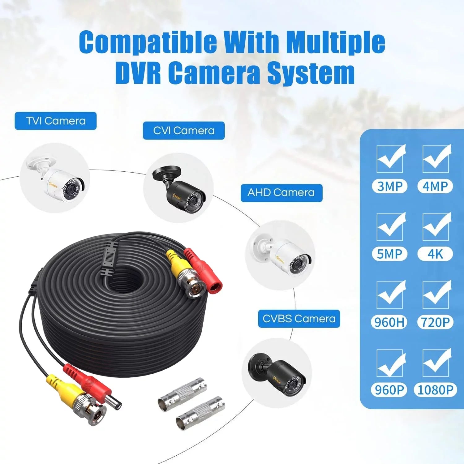 '- Pack of 4  Security Camera  Cable Siamese Pre-Made 2-in-1 Video and Power Universal Wire  Black Cord 100 feet