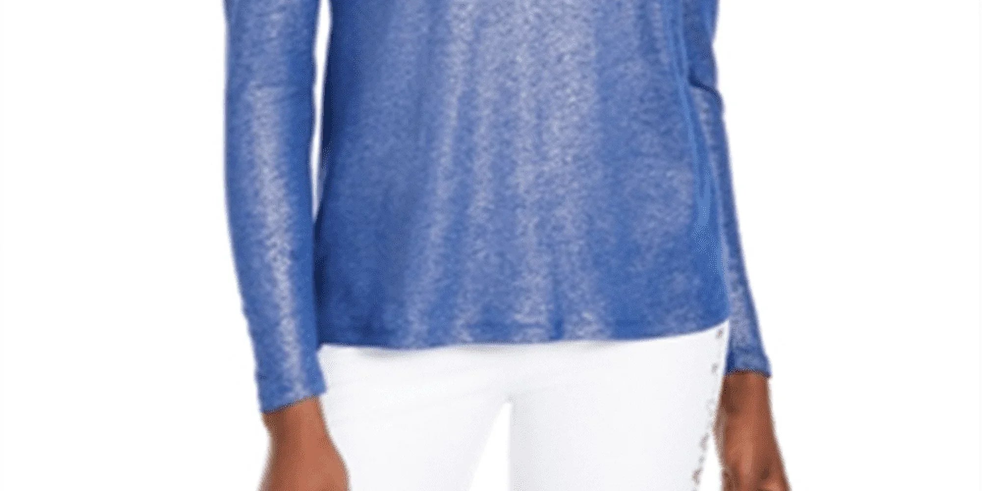 Womens Blue Ruffled Metallic Long Sleeve Jewel Neck Top Size: