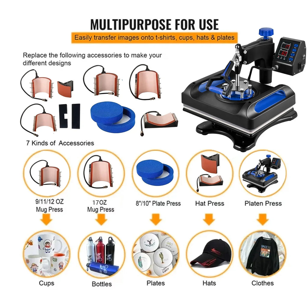Blue Heat Press Machine 8 in 1, 15 x 15 Inches Sublimation Transfer Printer, Digital Precise  Control Printing, 360 Swing Away Vinyl Transfer Printer for -Shirts, Canvas Bag, Pillow, Banner