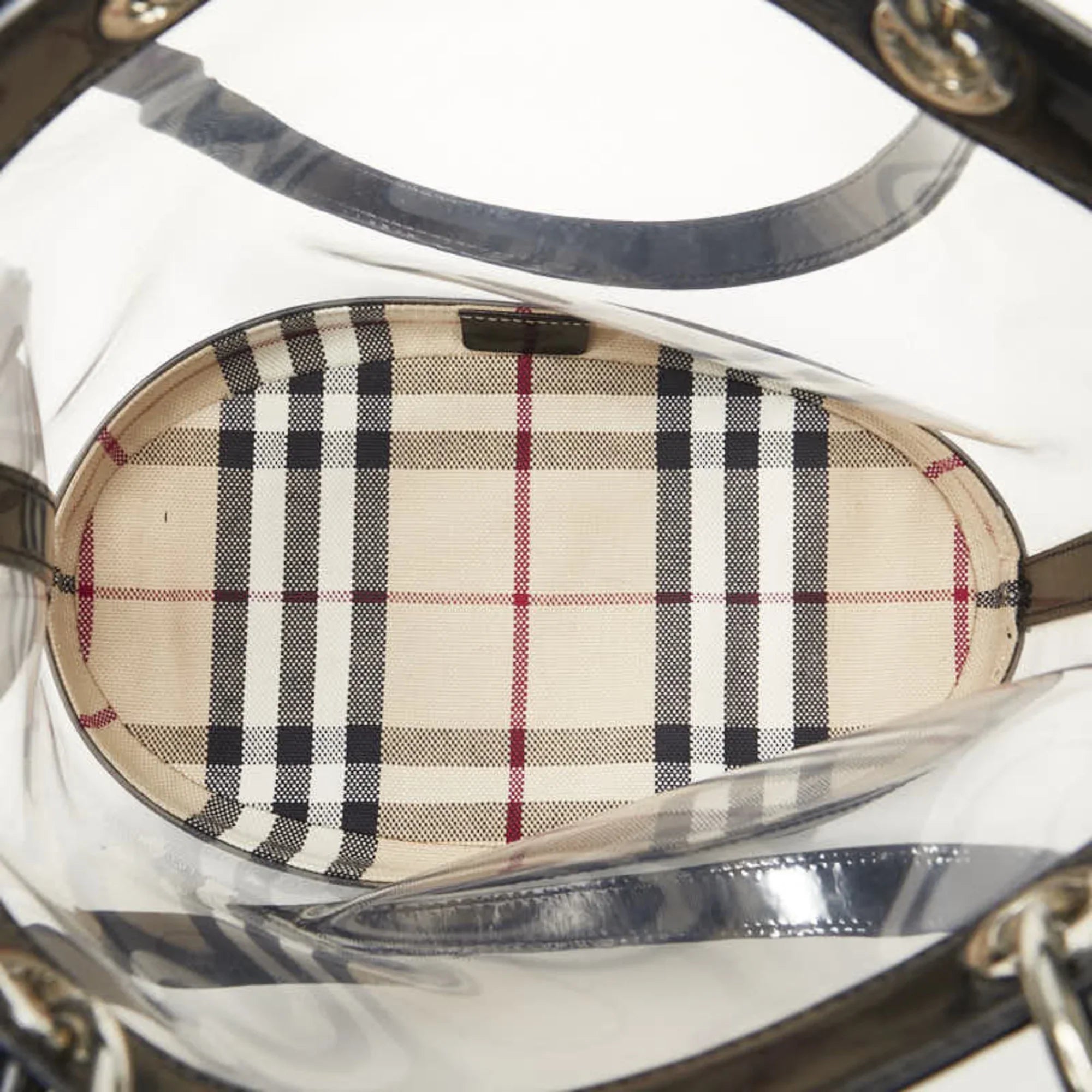 Pre-Owned Burberry Nova Check Embossed Clear Bag Handbag Tote Beige Black Vinyl Leather Canvas Ladies  (Good)