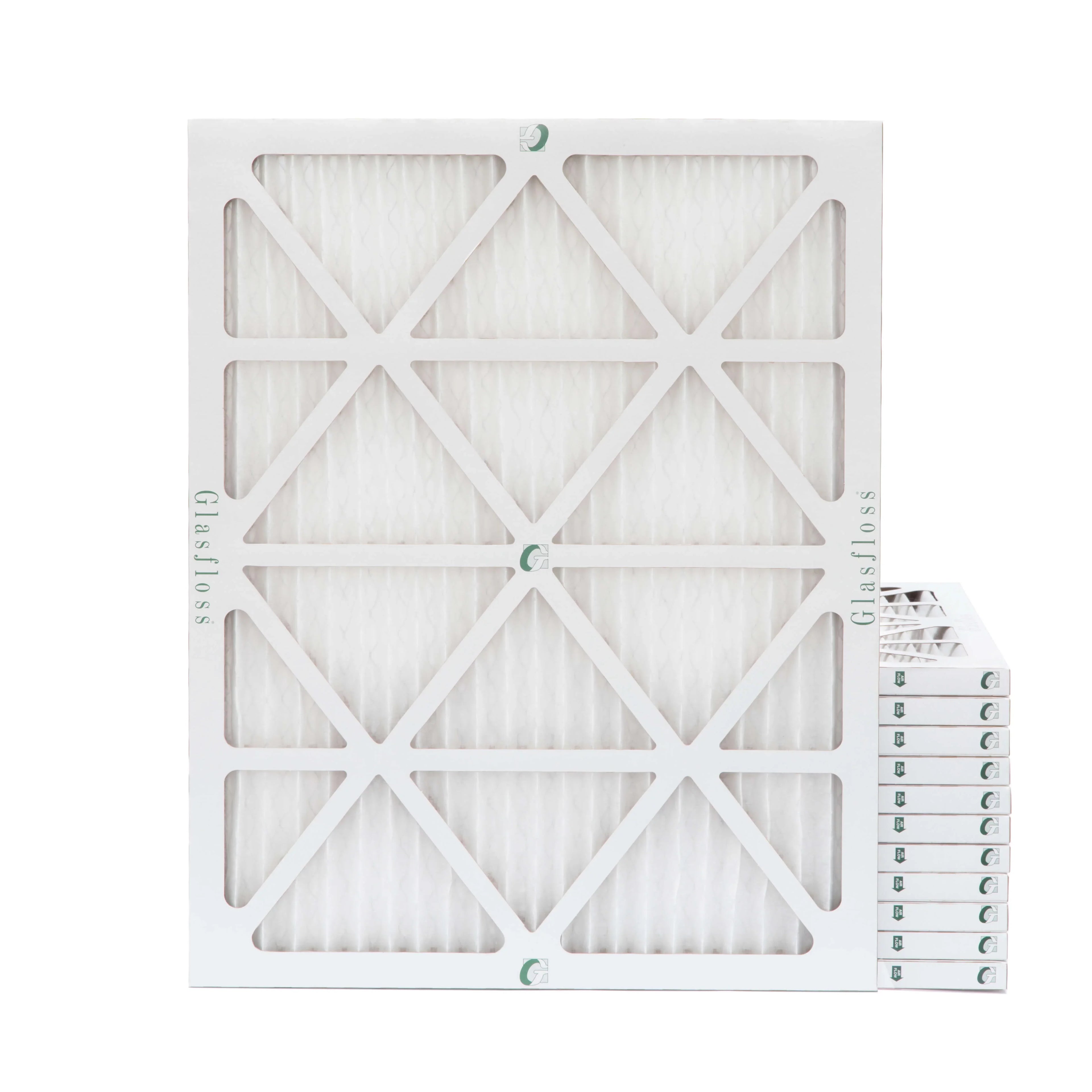 12 Pack of 18x20x1  13 Pleated Air Filters by Glasfloss. Actual Size: 17-1/2 x 19-1/2 x 7/8