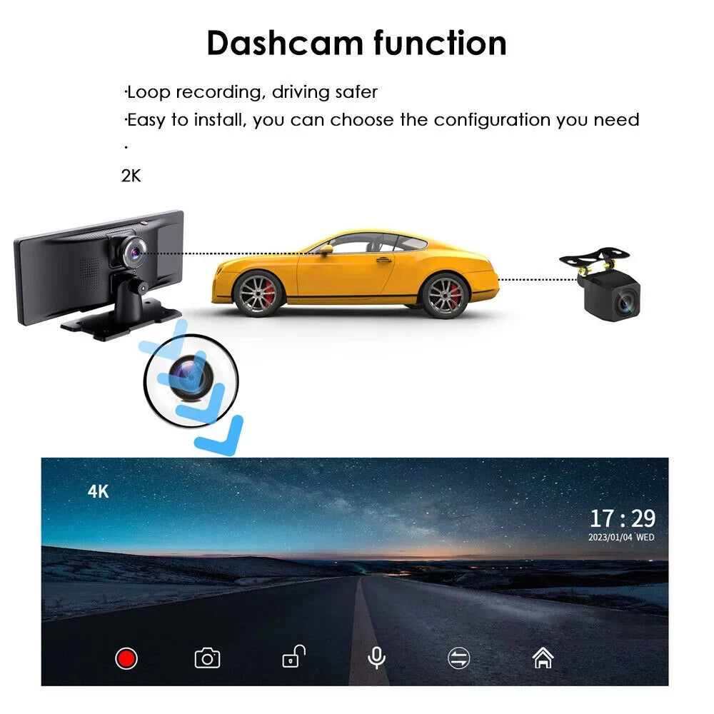 kydely   2K Wireless 10.26'' Touch Screen Dual Channel Wifi Car  Dash Camera Android Auto ".