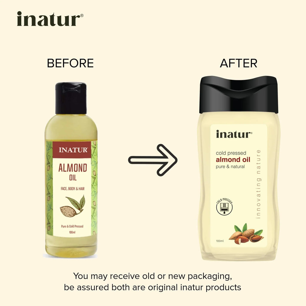 inatur Almond Oil 100 ml - 100% Pure, Cold Pressed & Organic Sweet Almond Oil - Ideal For Face, Body & Hair - Safe for Babies