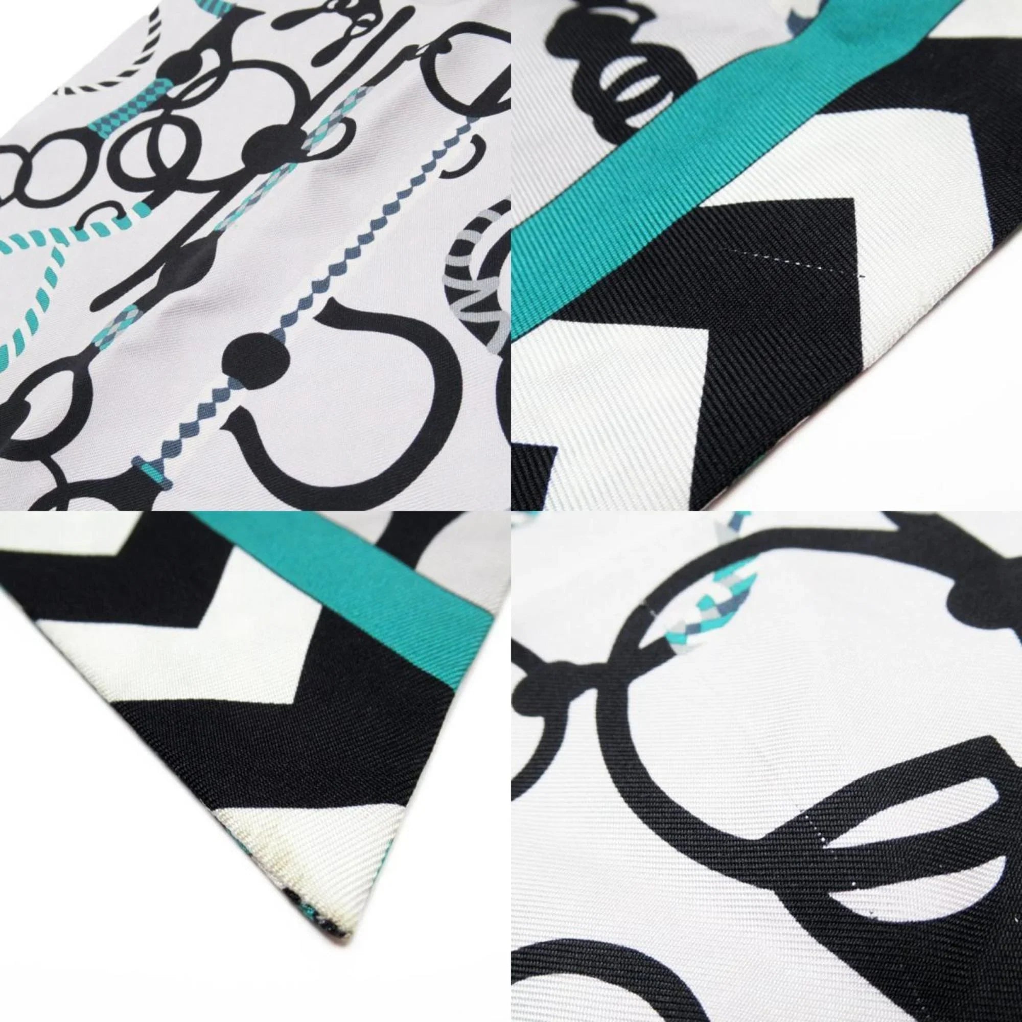 Pre-Owned Hermes Scarf Muffler Maxi Twilly Silk Light Gray/Green/Black Women's (Good)