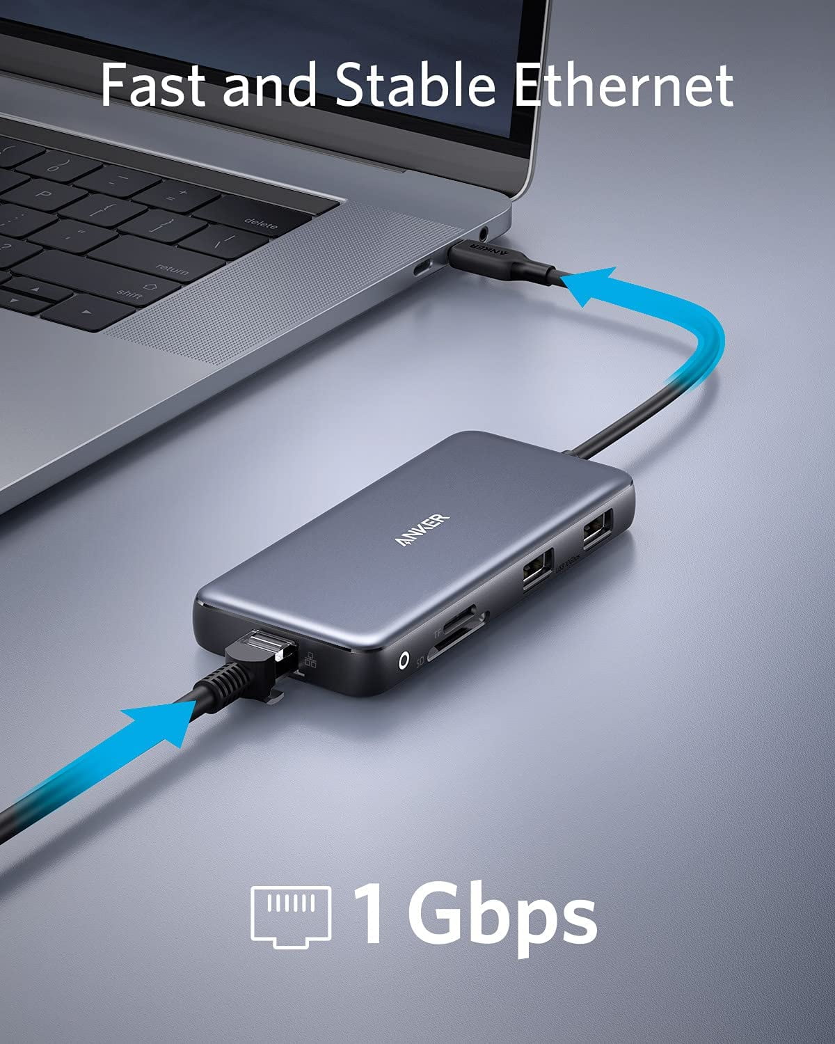 Anker 8-in-1   Hub Adapter with 100W Power Delivery,4K 60Hz ,Ethernet Port, Card Reader