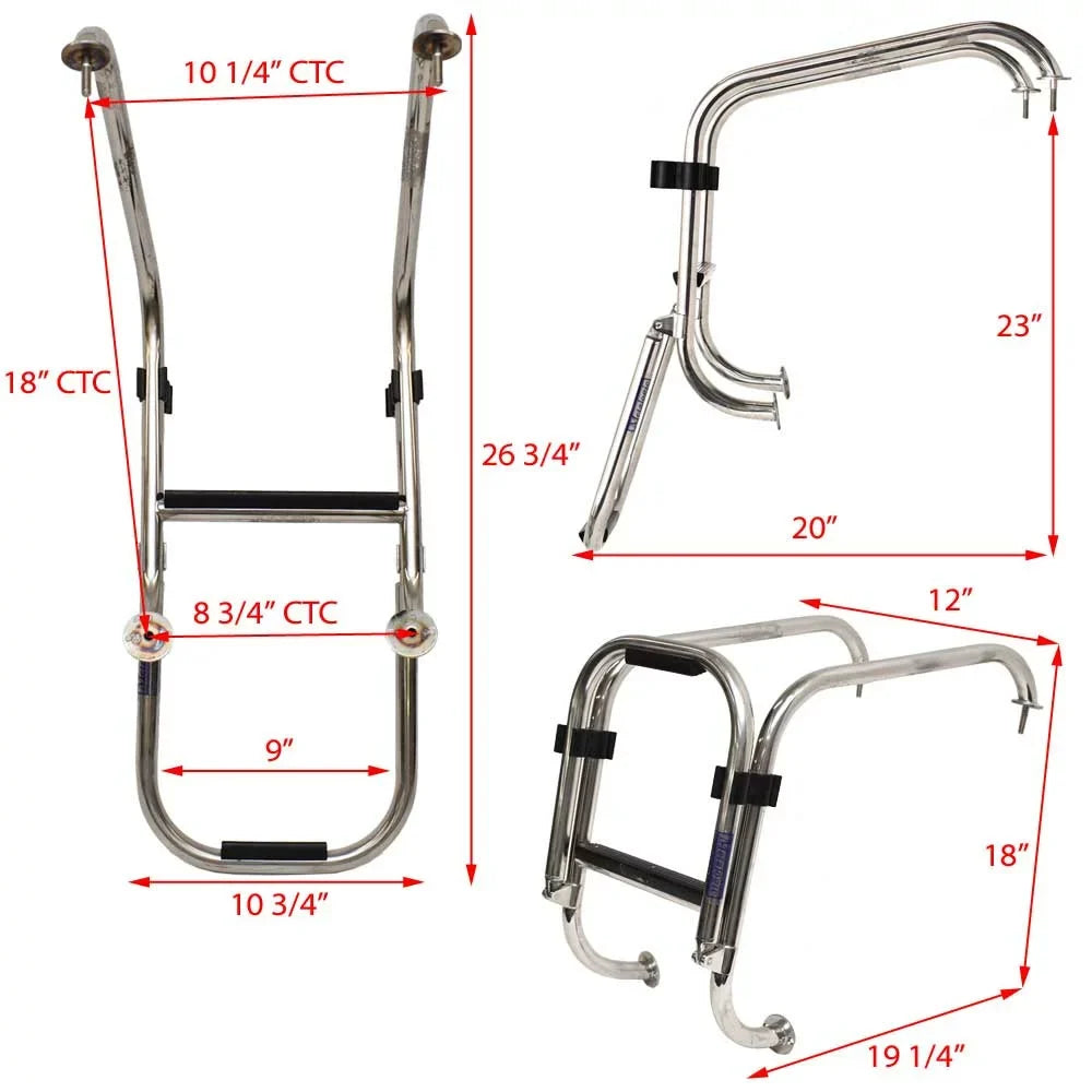 Basscat Boat Folding Boarding Ladder 49503 | 2-Step Polished Stainless Steel