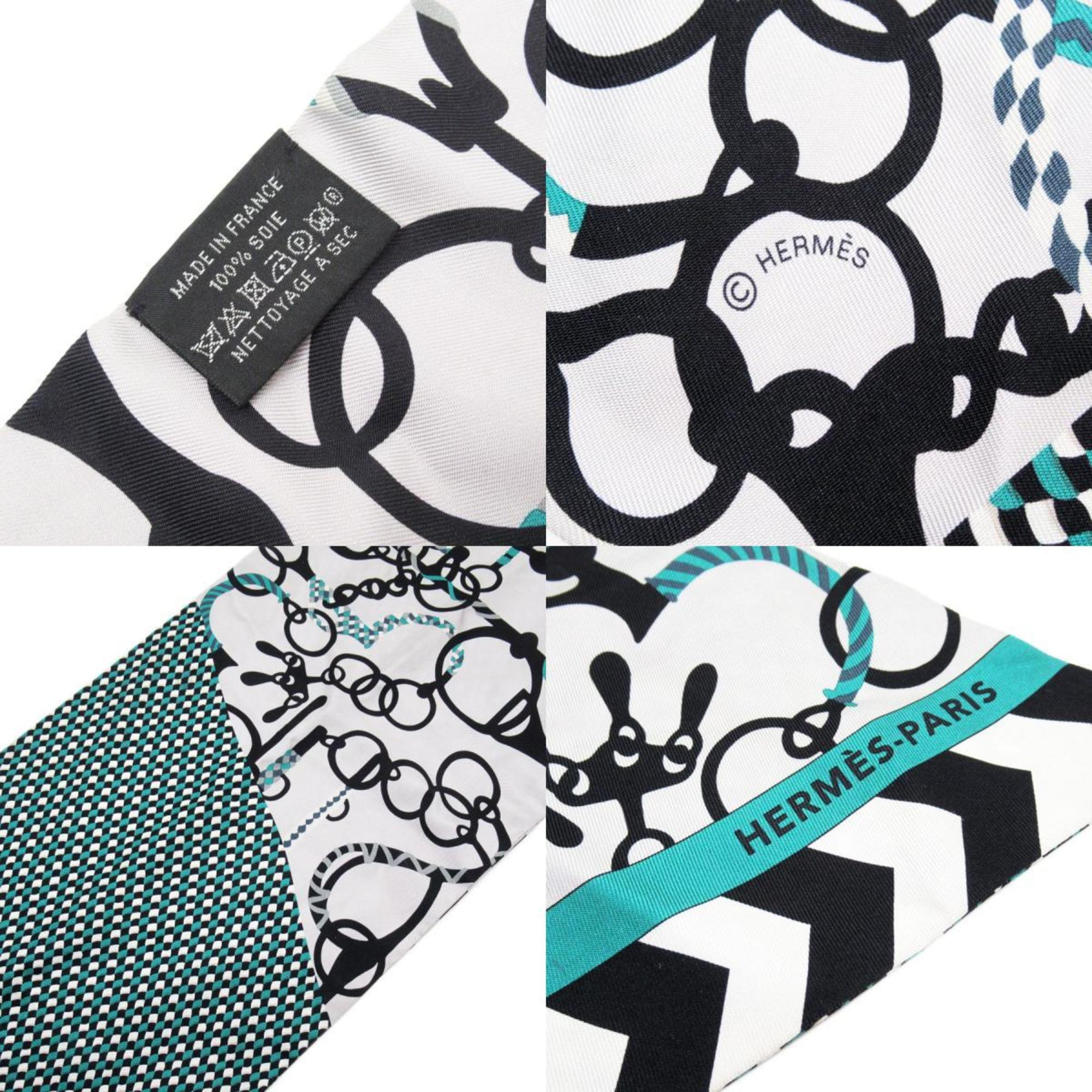 Pre-Owned Hermes Scarf Muffler Maxi Twilly Silk Light Gray/Green/Black Women's (Good)