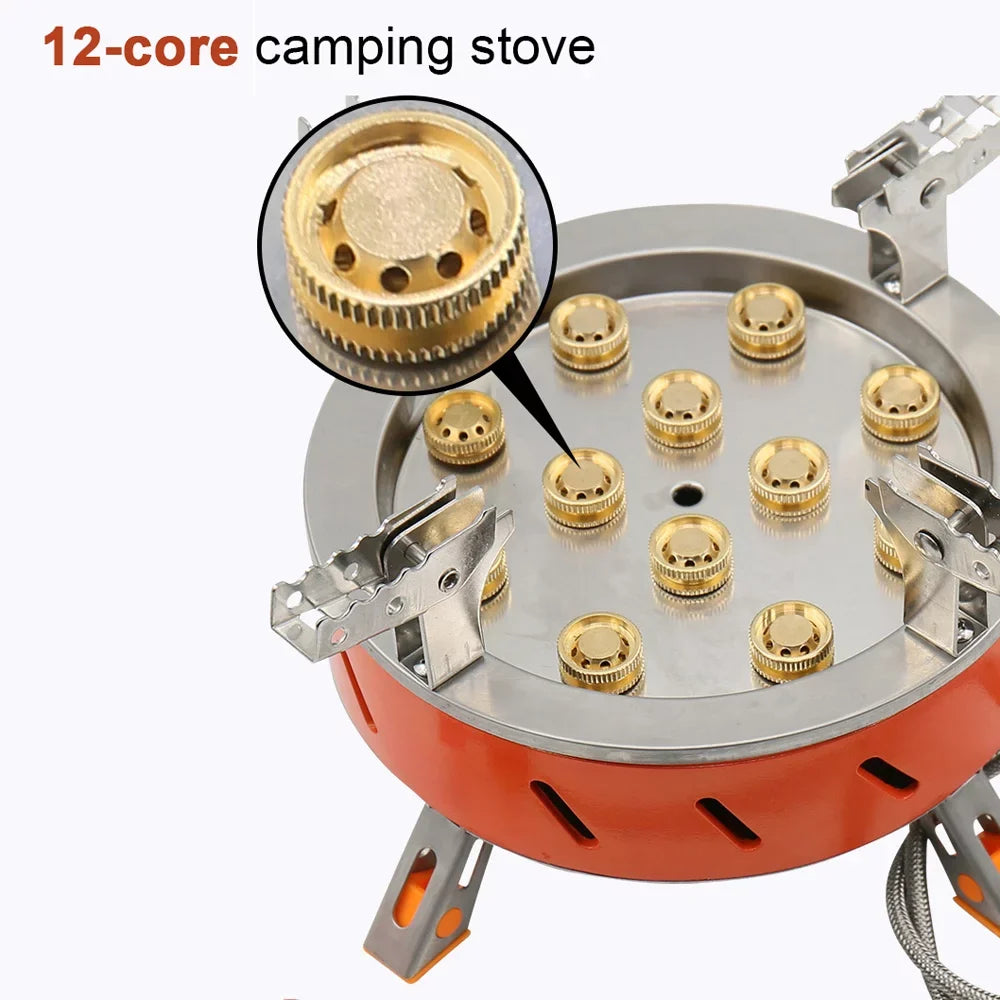12-Core Camping Stove, Windproof and High-Power Gases Stove - Outdoor Furnace for Camping