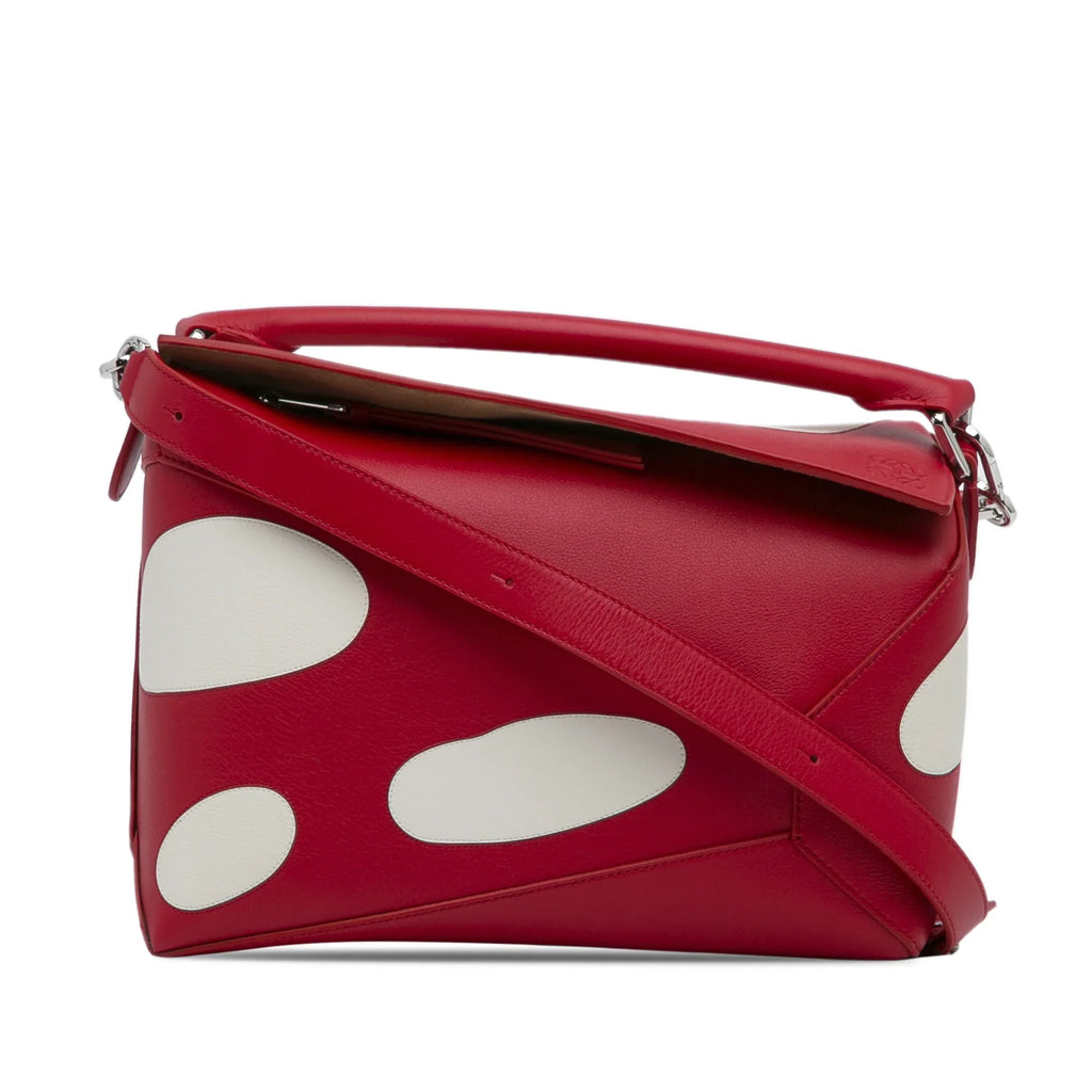 Pre-Owned Authenticated  Small Mushroom Puzzle Edge Calf Leather Red Satchel Unisex (Good)