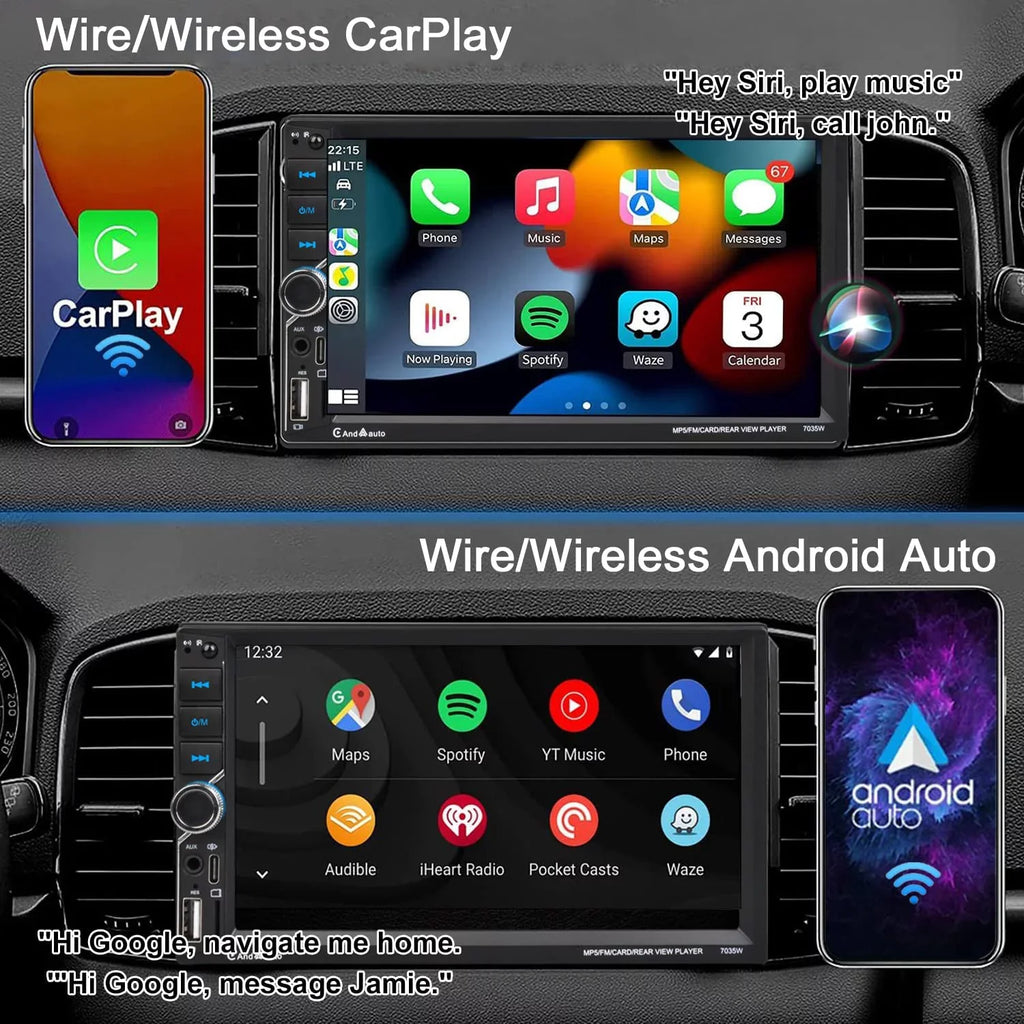 Alondy Double Din Car Stereo,Compatible with Wireless CarPlay/Android Auto,Type- ,7" Touchscreen,Mirror Link,Backup Camera,Bluetooth Voice Control,External Mic     Radio Audio Receiver
