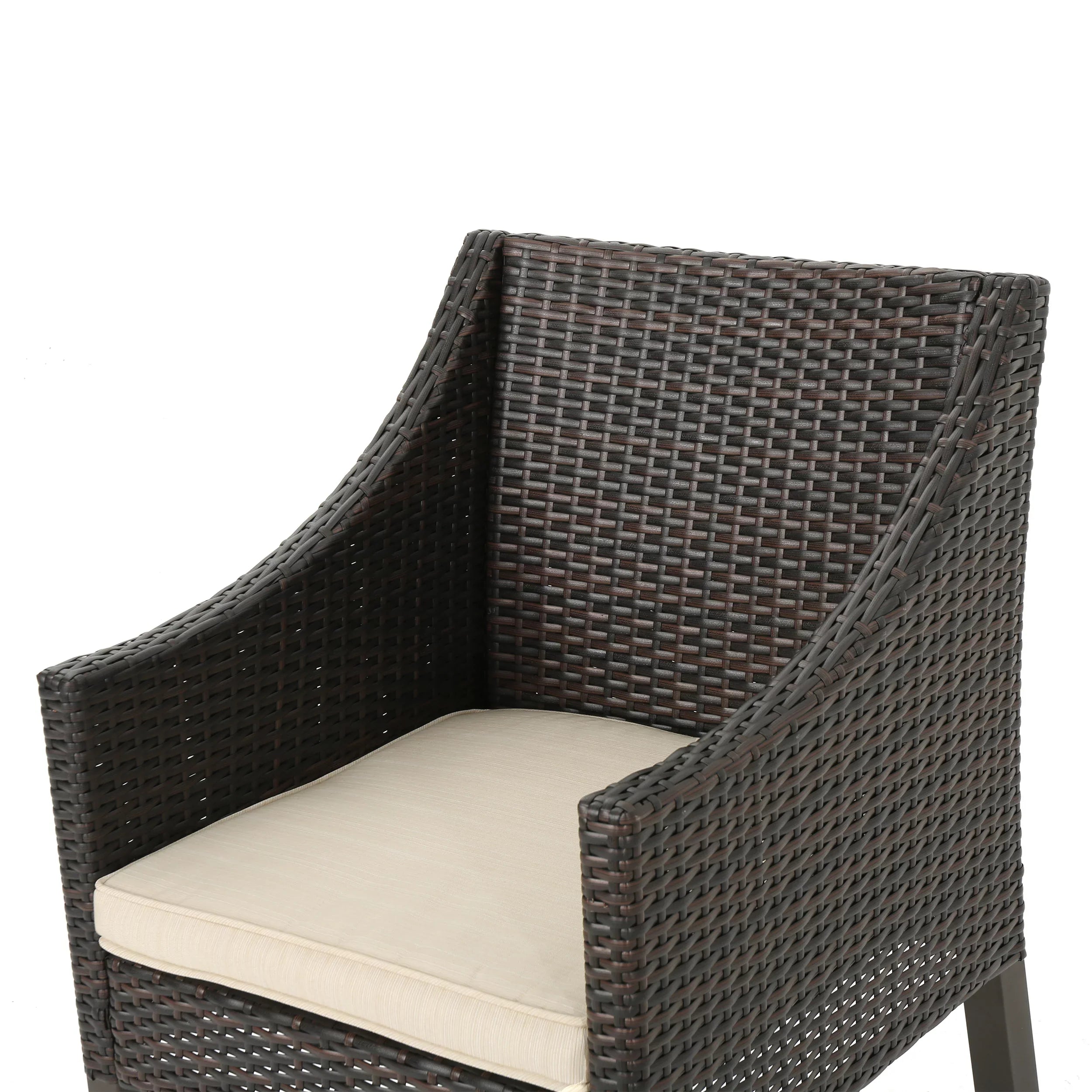 Noble House Arcadia Outdoor 9 Piece Wicker Rectangular Dining Set with Cushions, Multibrown, Beige